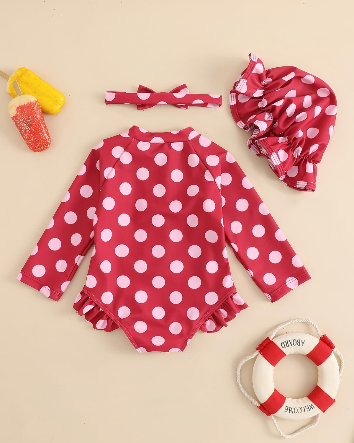 Thumbnail 4 de Baby Swimsuit Girl Newborn 3-Piece Set (0M–3T) long sleeve rash vest with hat & headband
