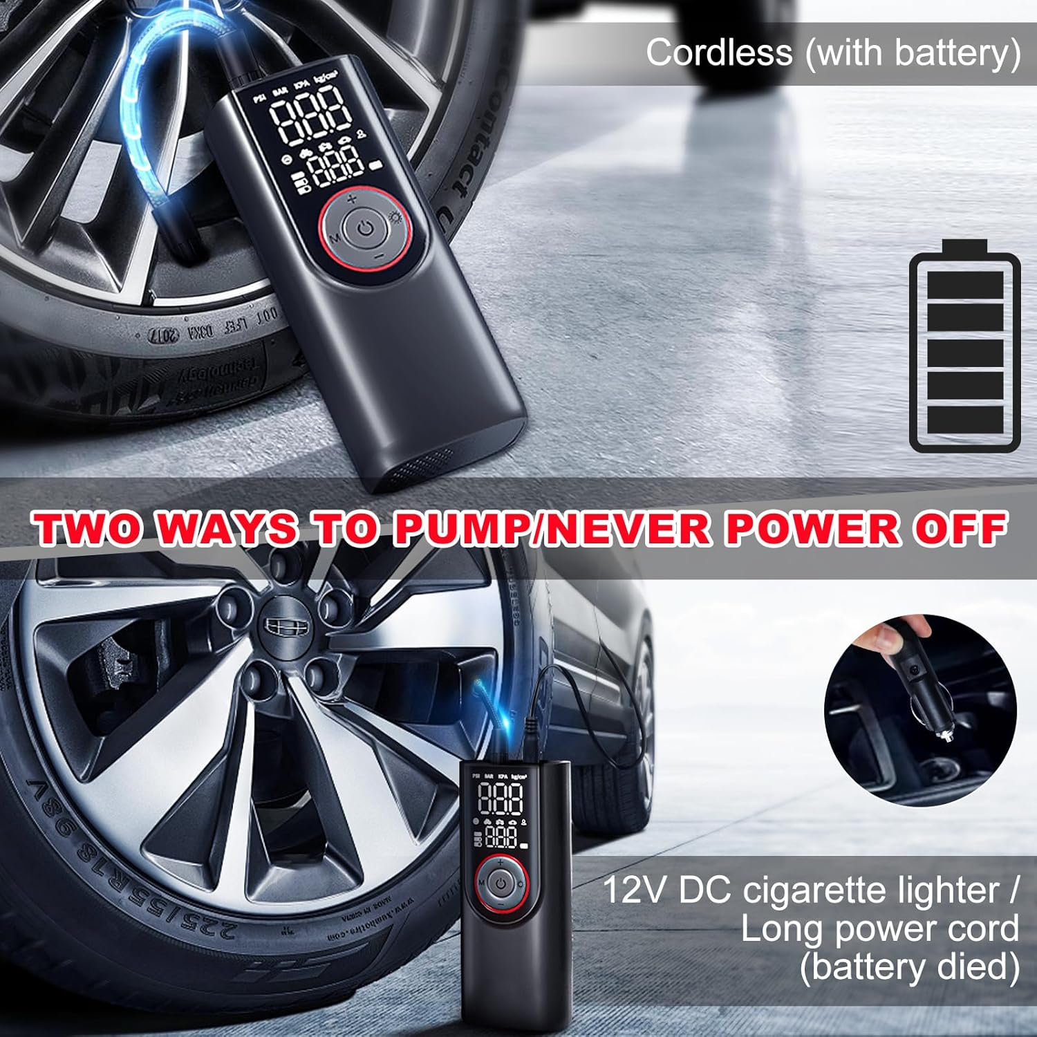 Thumbnail 1 de Elektrische Akku-Luftpumpe für Fahrrad & mehr: Mini-Kompressor mit 10.000-mAh-Akku, 150 PSI & LCD
