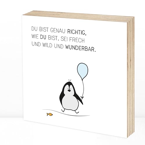 Detalle de Wunderpixel Holzbild Du-bist-genau-richtig-Pinguin – 15x15x2 cm, echtem Birkenholz Fotodruck