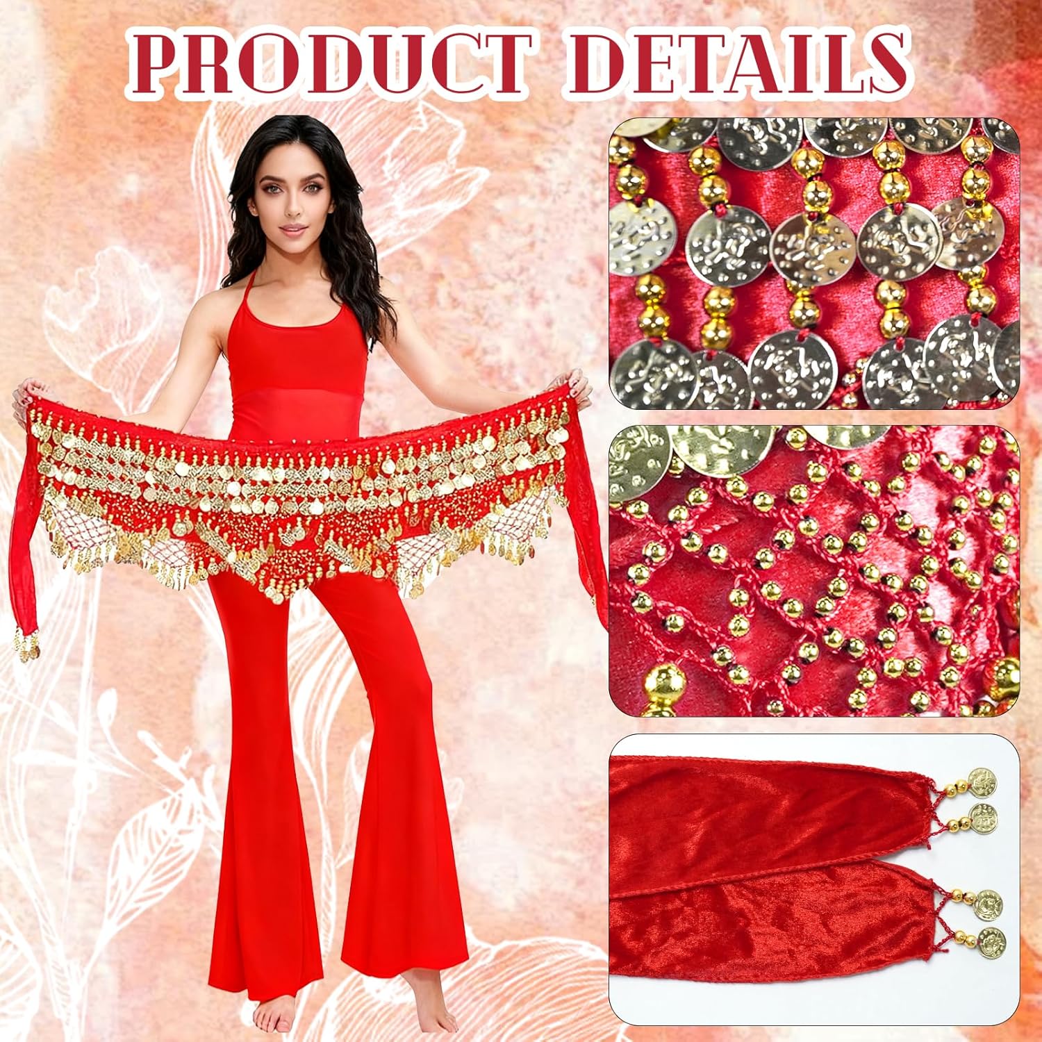 Thumbnail 3 de Baisdan Ceinture Danse Orientale Femme – Foulard et ceinture de hanches en mousseline brodée à la main