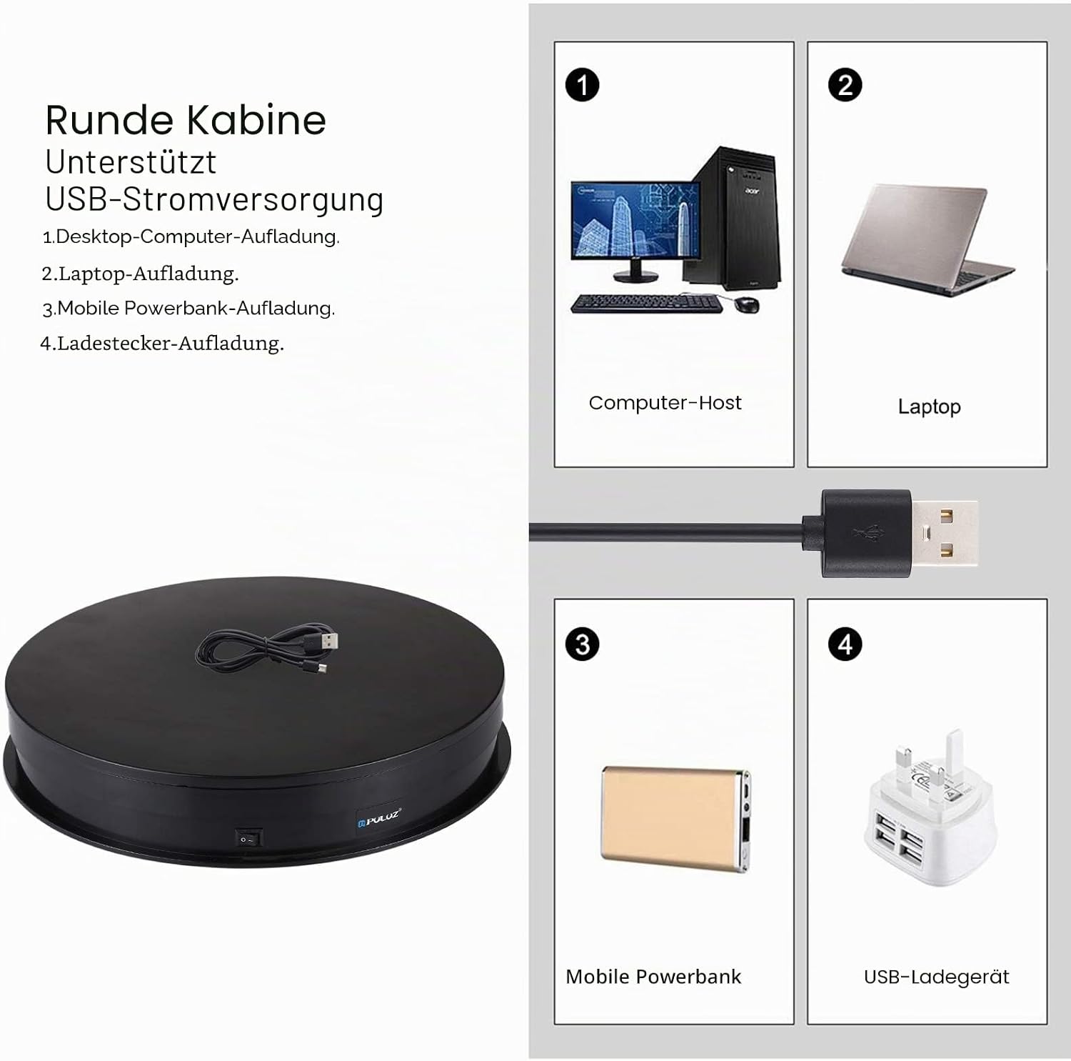 Thumbnail 3 de PULUZ 360 Grad Drehbarer Plattenspieler – 28 cm Drehteller mit Motor, USB-Betrieb