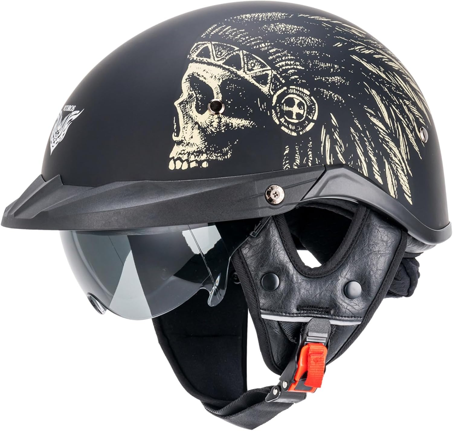 Detalle 2 de VCOROS VHF04 Half Helmet: Retro Open-Face DOT-Certified Cruiser Helmet with Sun Visor