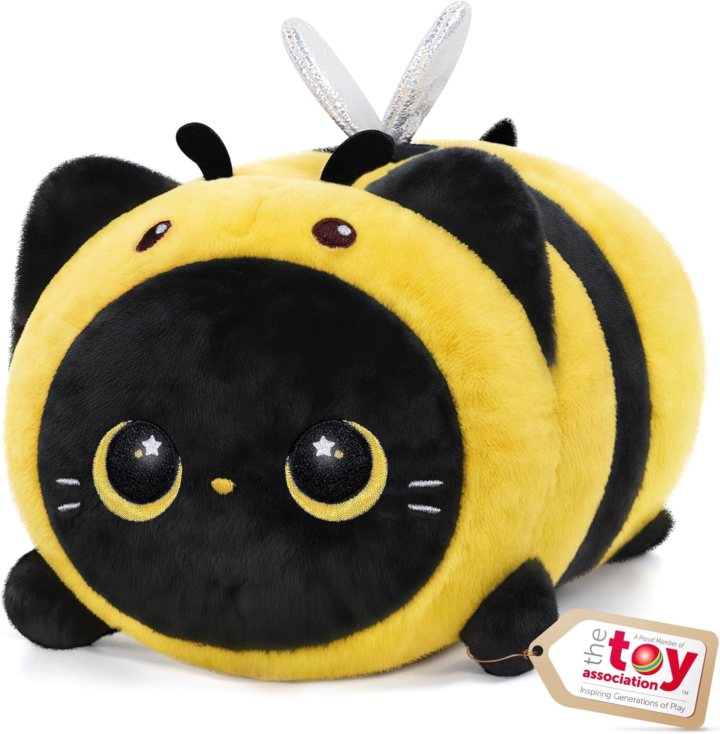 Detalle de Mewaii Schwarze Katze Biene Plüschkissen 40 cm – Kuschel-Kissen aus Elasthan-Stoff und Daunenwatte