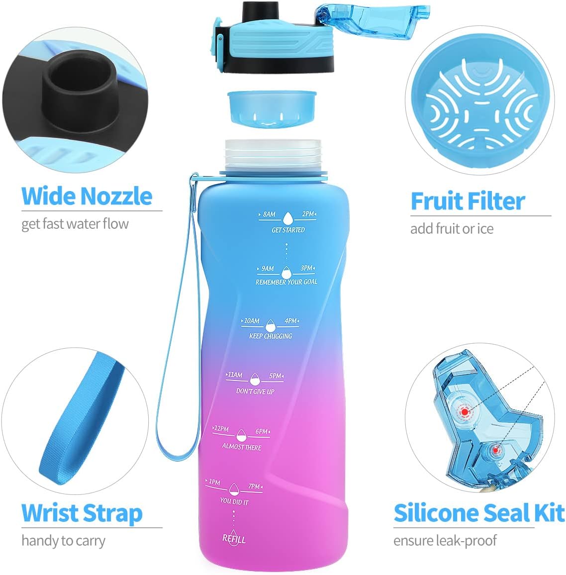 Detalle 2 de Coolfel Sport Trinkflasche 500 ml – Auslaufsicher, BPA-frei, mit Zeitmarkierung