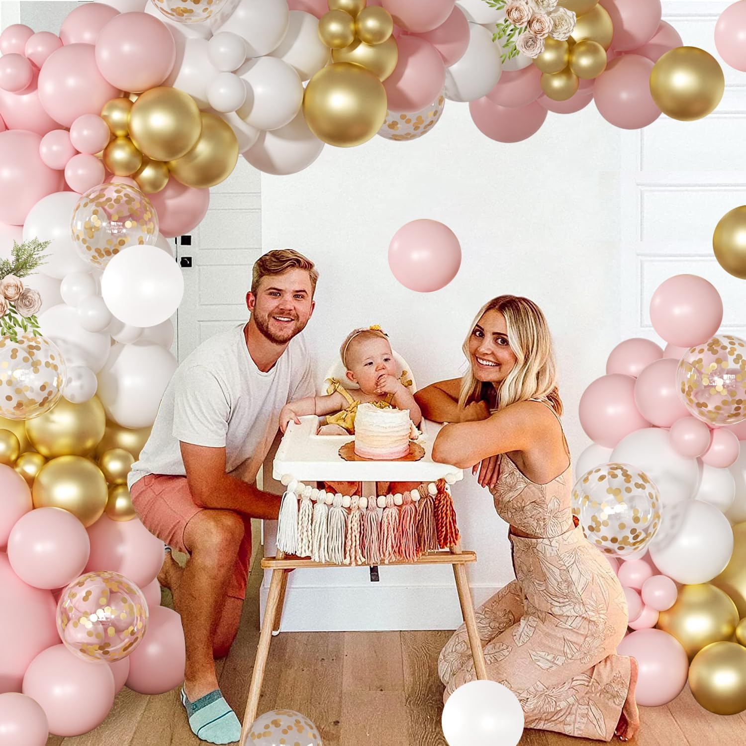 Detalle de Pink and White Balloon Arch Kit, 138 Pcs: Pastel Garland for Birthdays, Baby Showers, Weddings