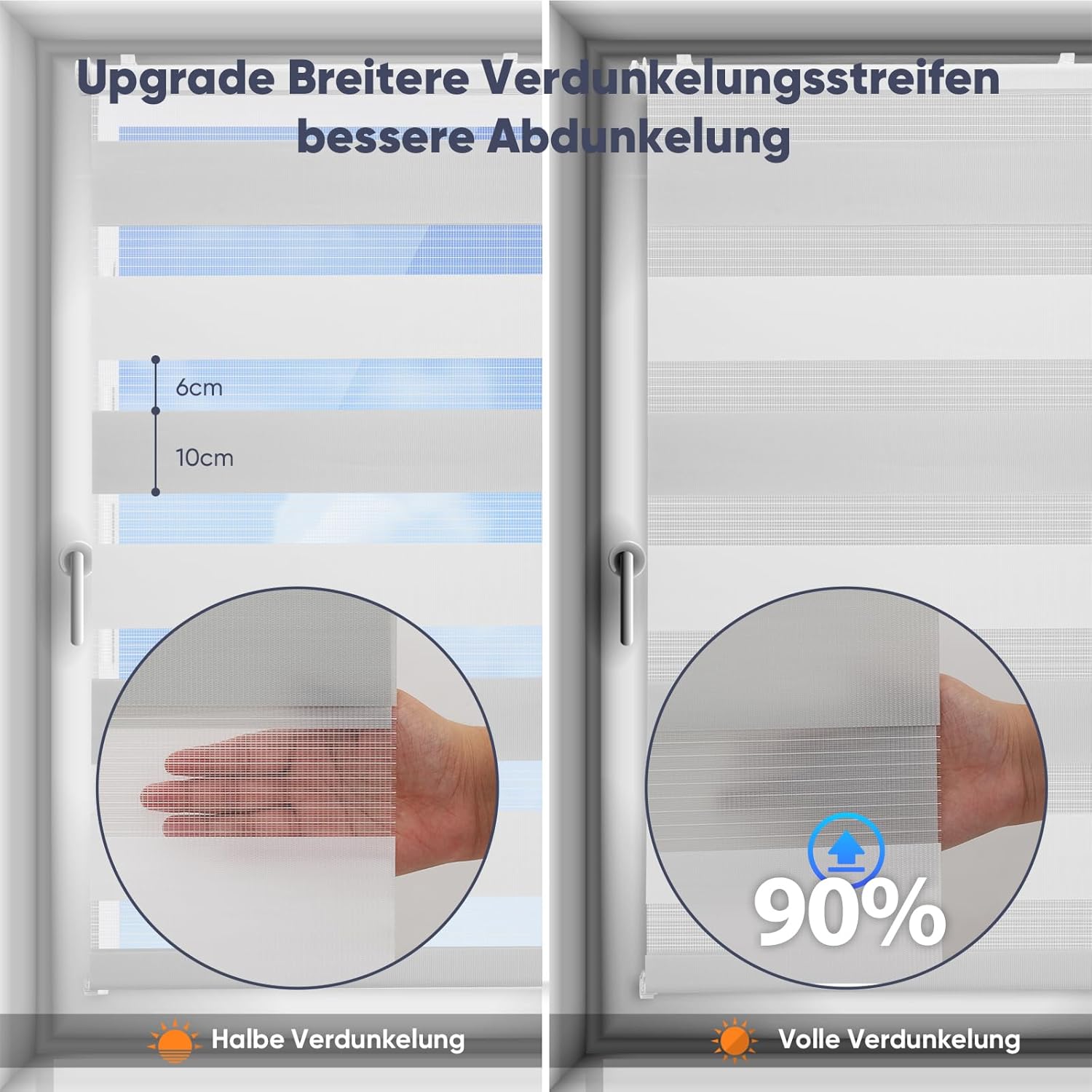 Thumbnail 2 de Sekey Doppelrollo Klemmfix ohne Bohren – Zweifarbig 80 cm Breite, 80x130 cm, Weiß & Hellgrau