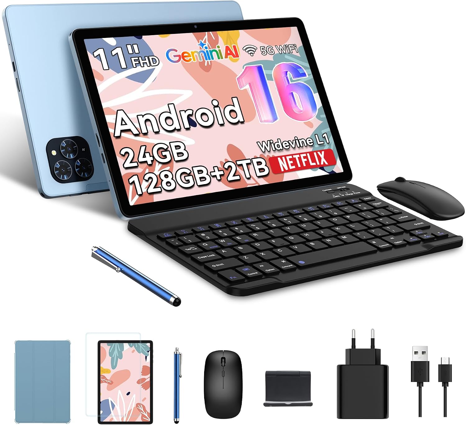 Detalle de TABWEE Android 16 Tablet con Tastiera: potenza, schermo da 11” e AI Gemini 3.0
