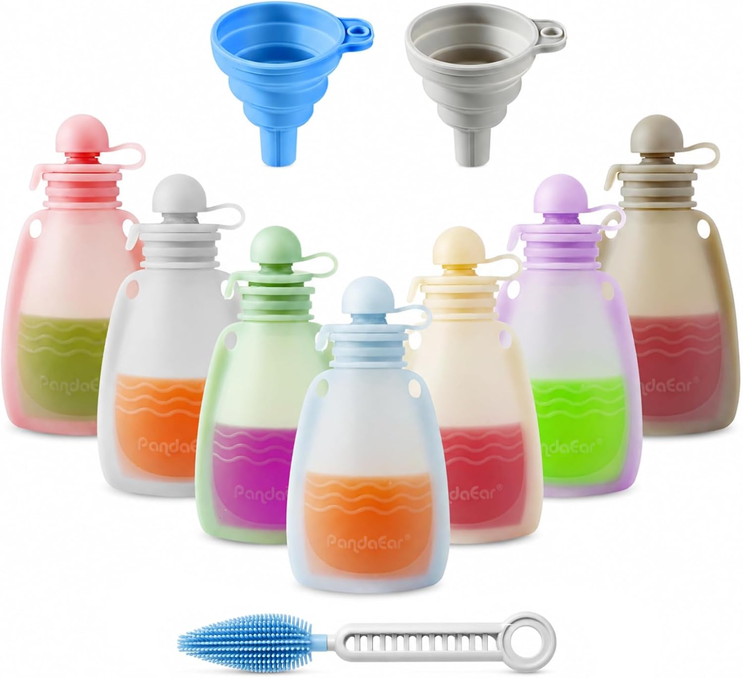 Detalle de PandaEar Baby Food Pouches: 7 herbruikbare siliconen knijpzakjes