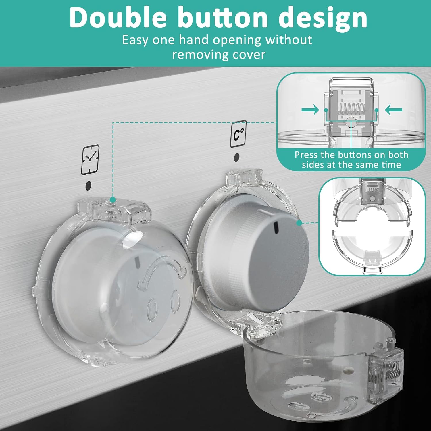 Detalle 2 de Babepai VB005 Stove Knob Covers, Clear Double-Key Child Safety Guards, 5-Pack