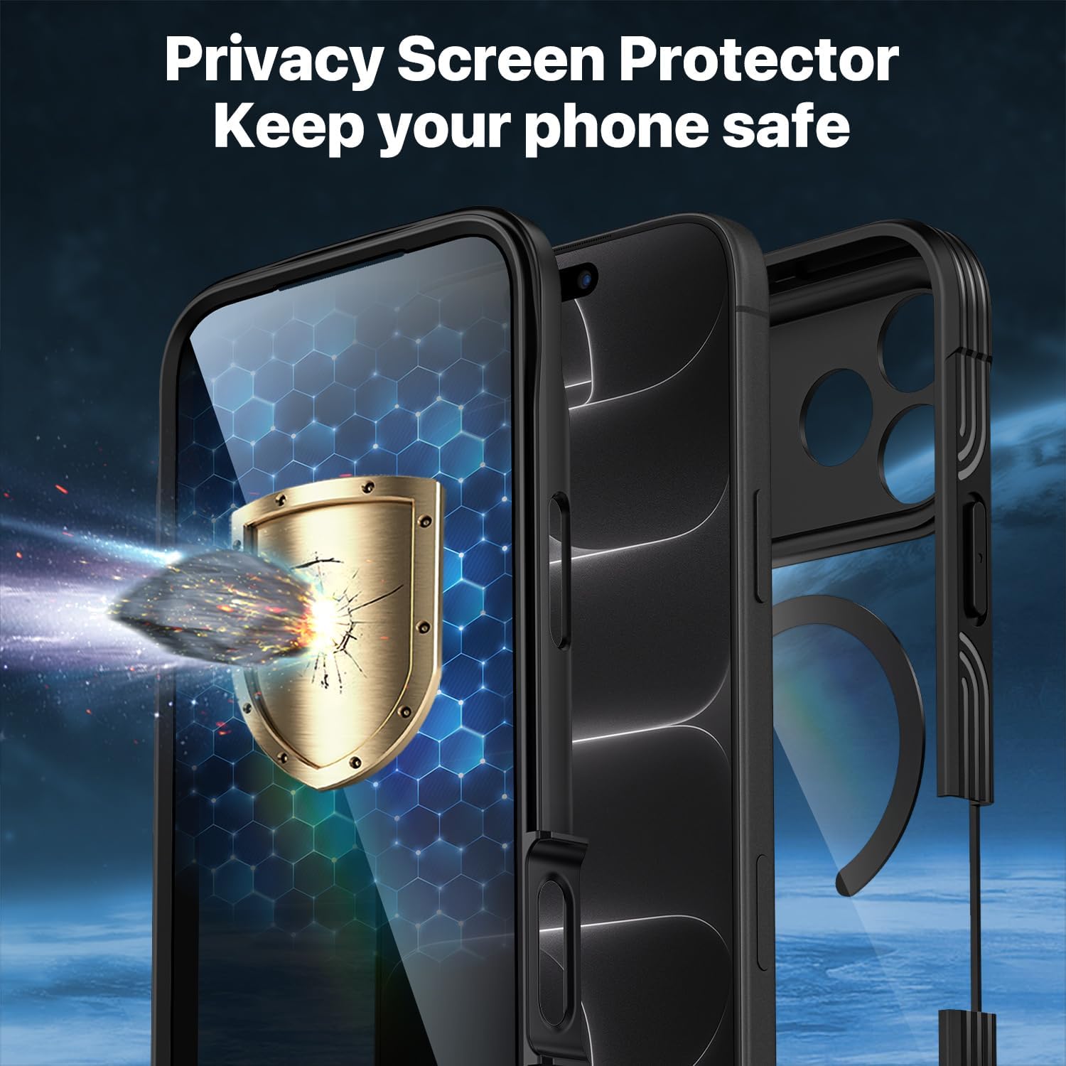 Detalle de CENHUFO 18promax-black Privacy Case for iPhone 17/18 Pro Max with MagSafe