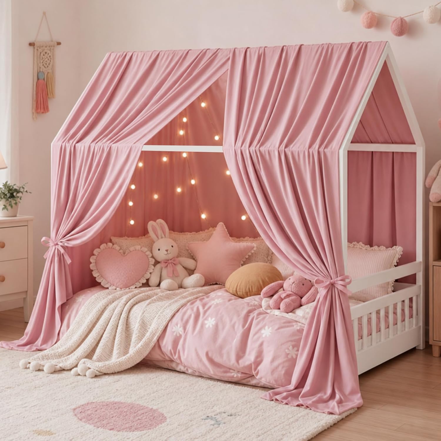 Detalle 2 de LUPATDY KFSCL-01-FS-27067 bedhemel voor huisbed, 2-delig, polykatoen, roze