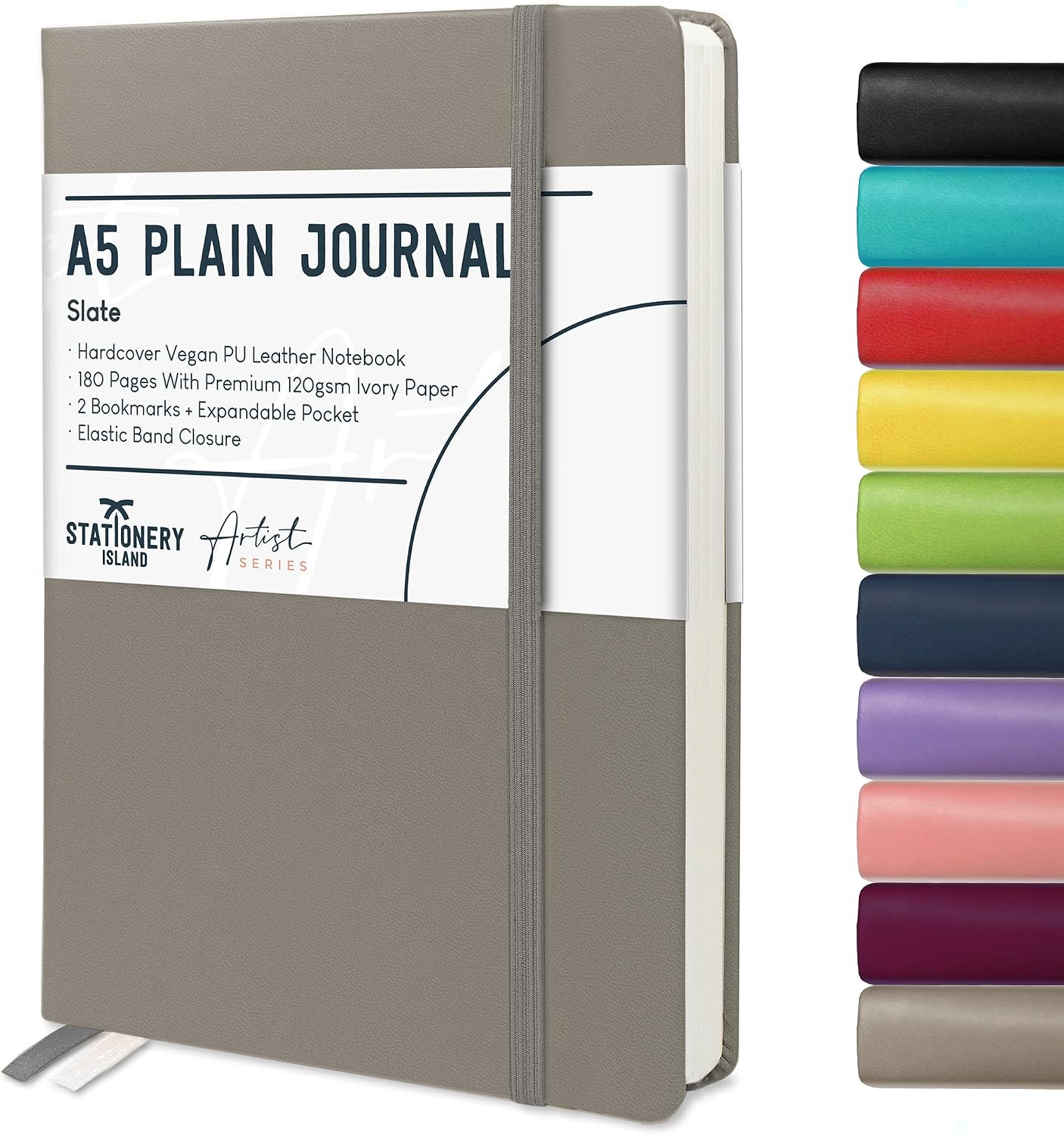Detalle de STATIONERY ISLAND Carnet A5 non ligné 180 pages (papier 120 g/m²) couverture rigide gris