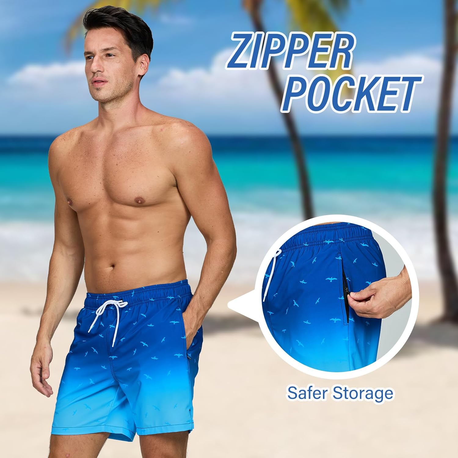 Detalle de Vorvowry Costume da Uomo per Mare e Fitness: calzoncini impermeabili e asciugatura rapida con tasche
