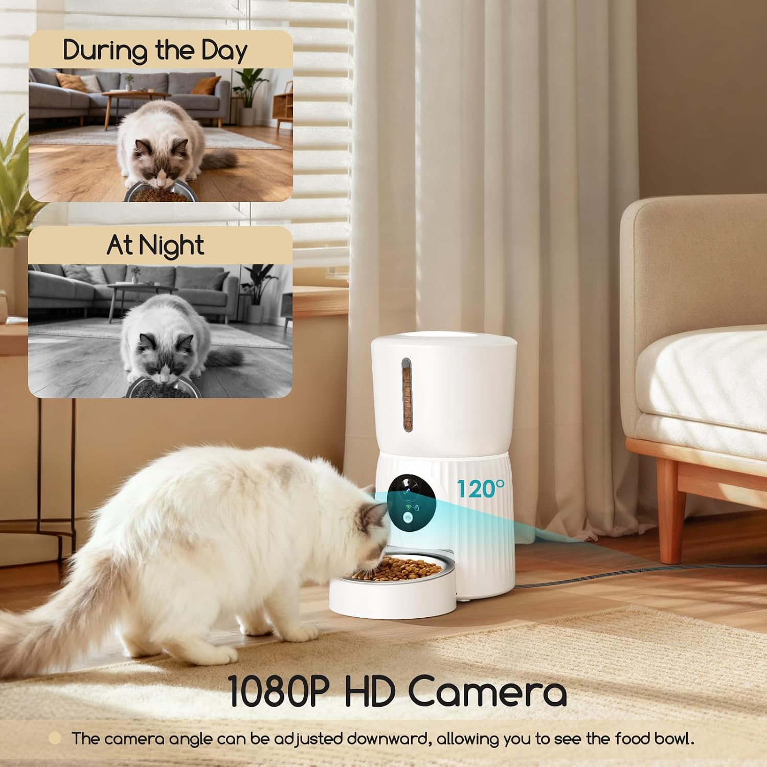Detalle de Faroro Futterautomat Katze mit WiFi – 4L Futterspender mit 1080P HD Video und Zwei-Wege-Audio