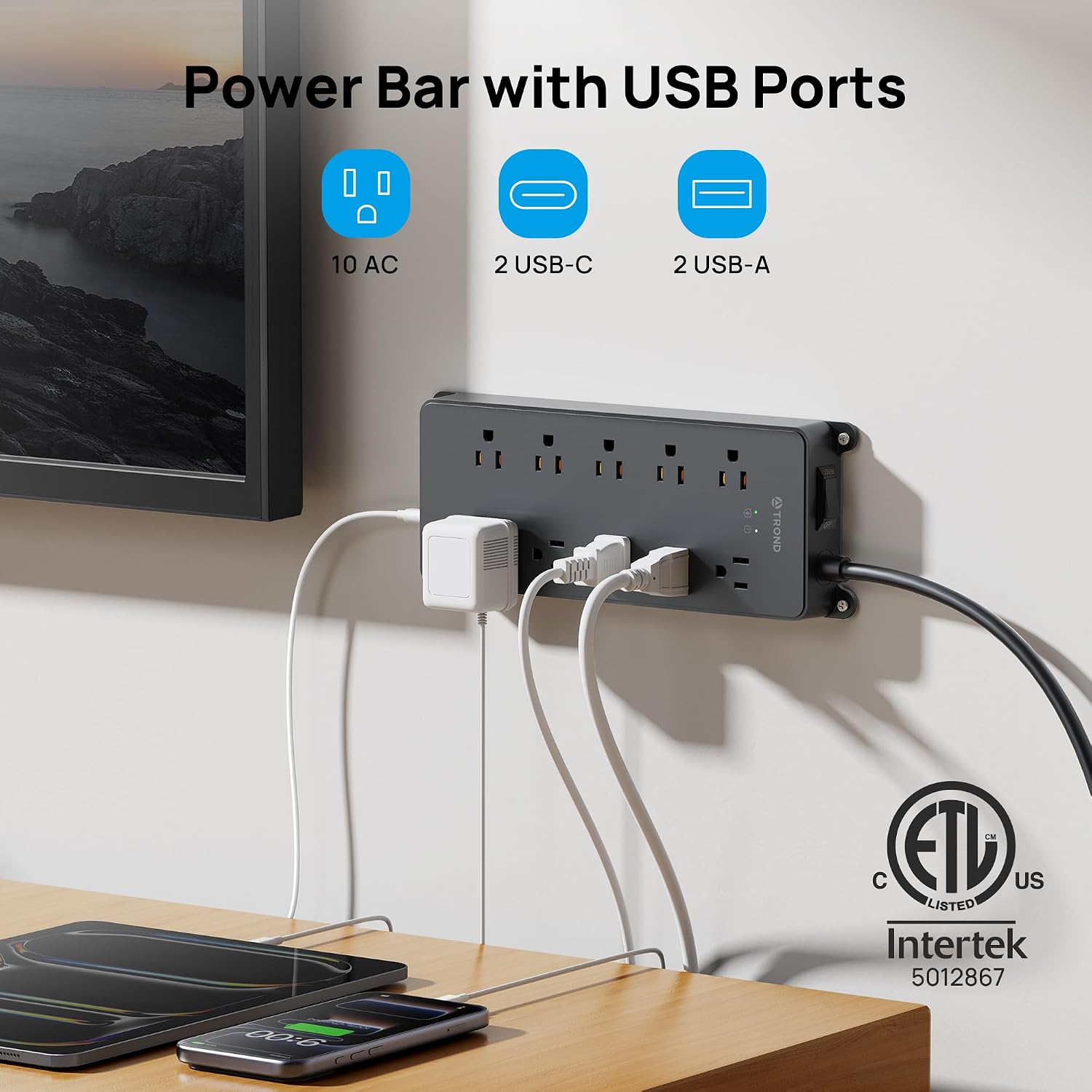 Detalle 2 de TROND Surge Protector Power Bar, 10 Outlets