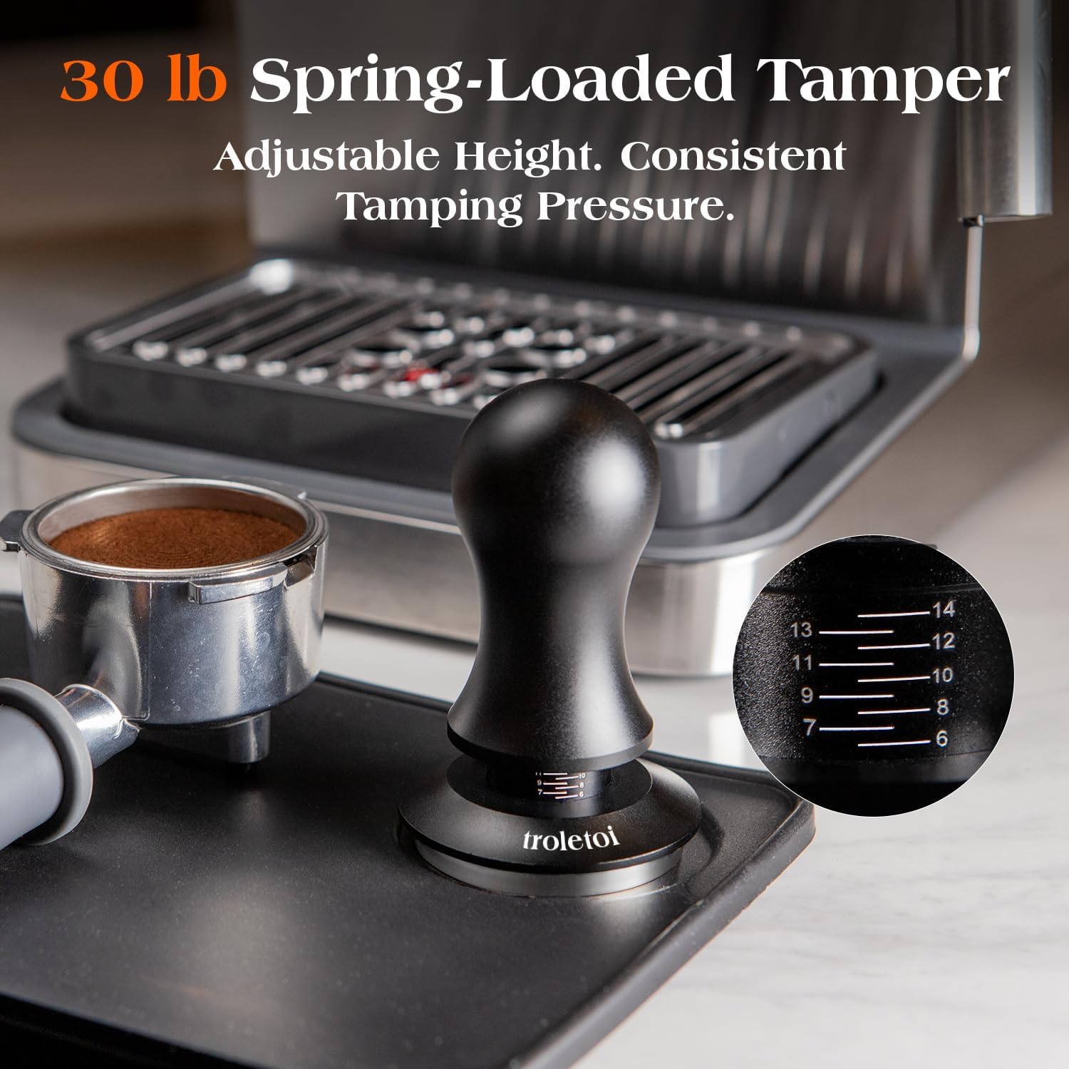 Detalle de troletoi 7-Piece Espresso Accessories Kit with 53.3mm Tamper and WDT Tool
