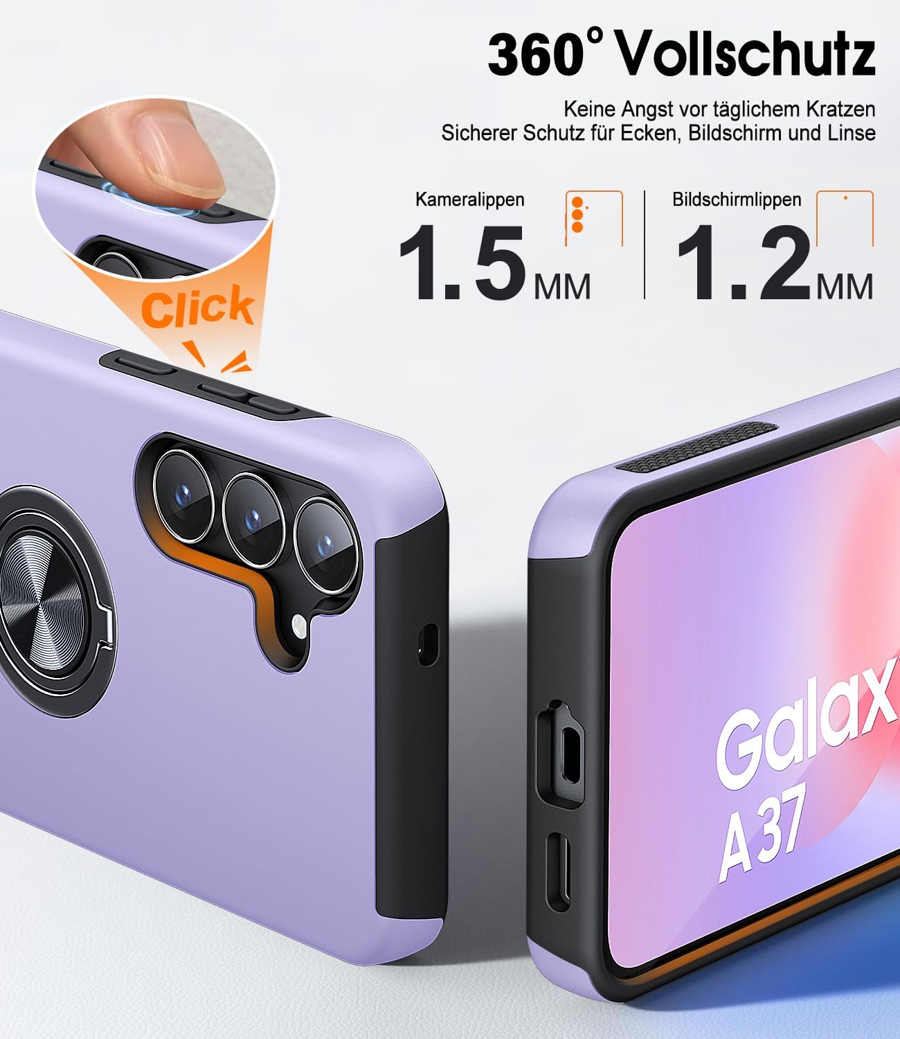 Detalle 2 de AOUIA Hülle für Samsung Galaxy A37 5G (Veilchen) mit 2x Panzerglas – 3-in-1 Set
