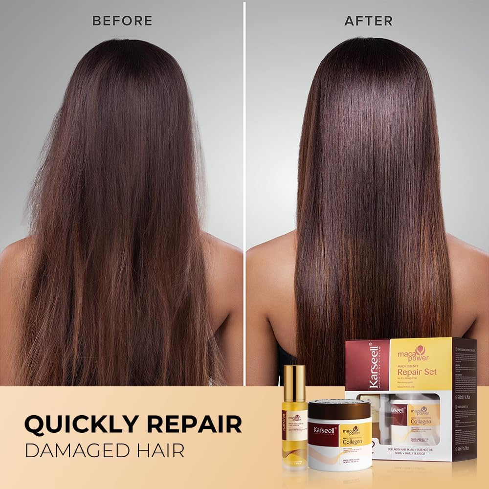 Thumbnail 4 de Karseell Collagen Masque Cheveux + Huile Cheveux, set réparation pour cheveux secs et abîmés (500 ml + 50 ml)