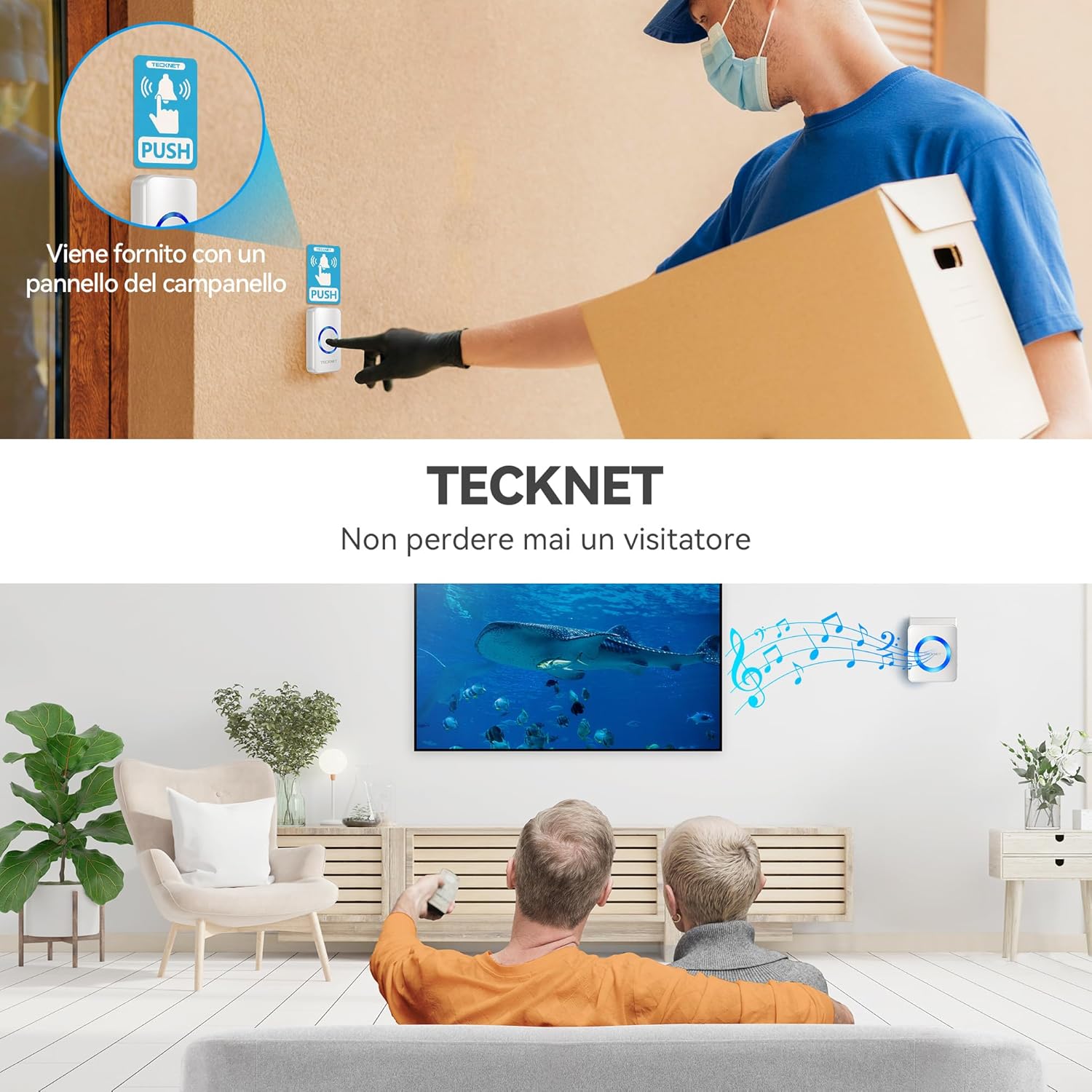 Thumbnail 6 de TeckNet Campanello Wireless Impermeabile da Esterno 400 m, 60 Melodie e 5 Volumi – Kit con Trasmettitore IP65 e Ricevitore Plug-in
