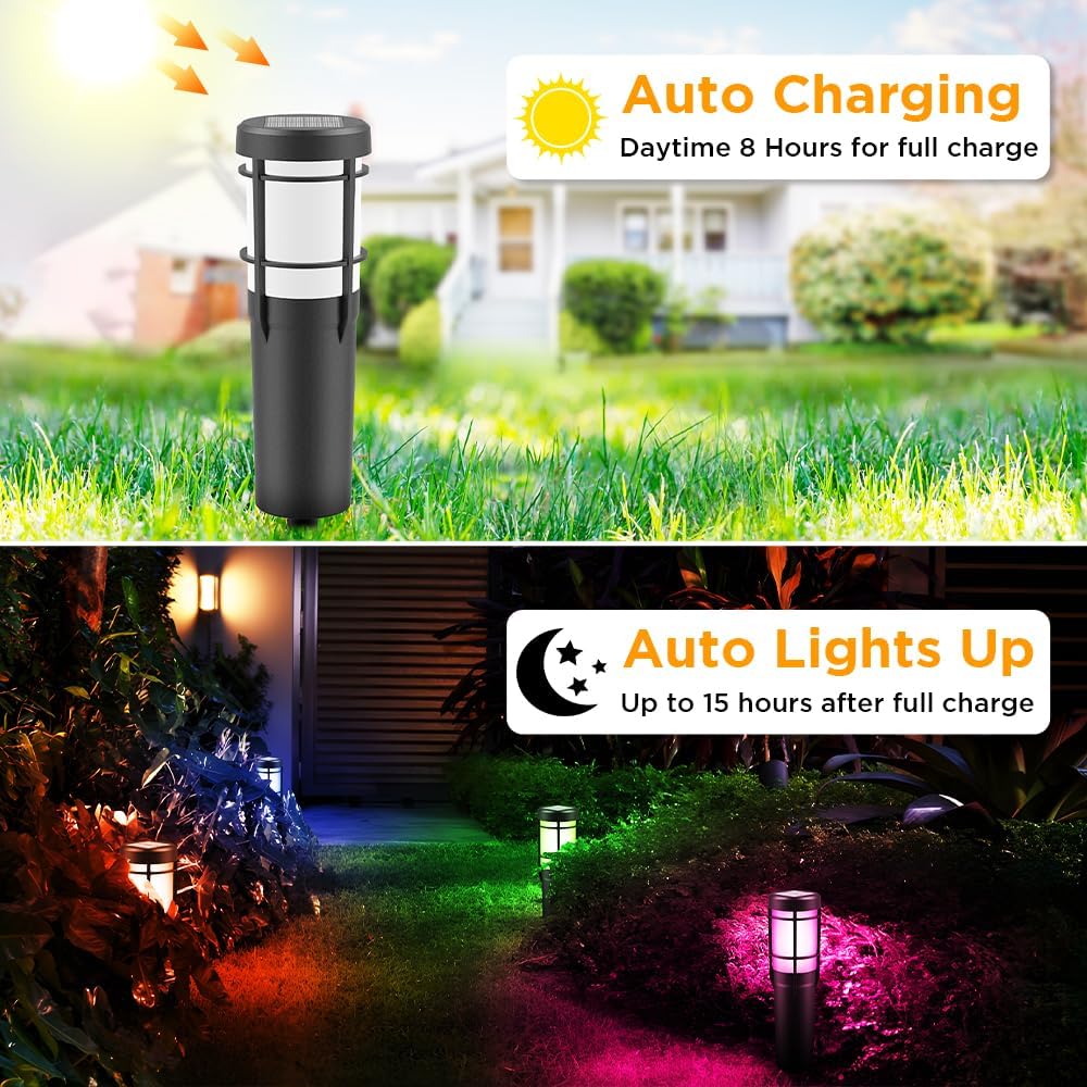 Detalle 2 de Ainostone Solarlampen für Außen (4er-Set) – Solar-Fackeln mit Flammeneffekt & RGBW, IP65