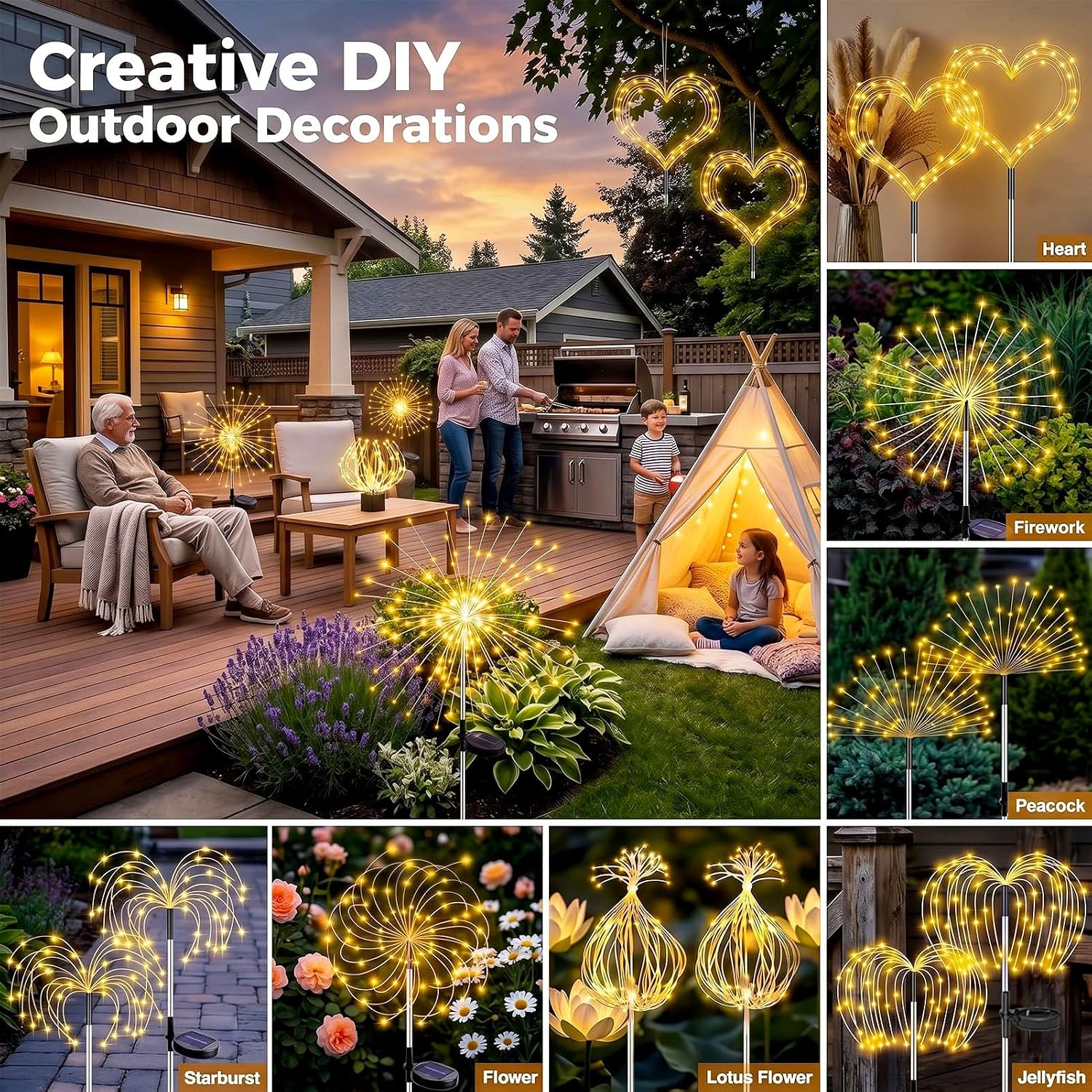 Thumbnail 6 de Yowin Firework Solar Lights Outdoor Garden 4 Pack – 120 LED Dandelion Copper Wire Stake Lights