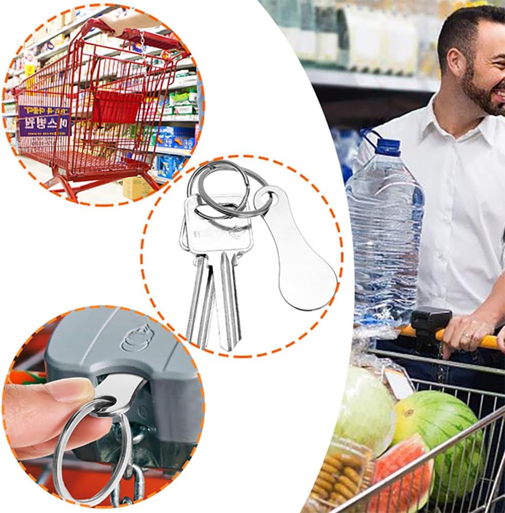 Thumbnail 4 de XIANGJIEU 3 Stück Einkaufswagenlöser aus Edelstahl mit Schlüsselanhänger – abnehmbarer Einkaufswagenchip