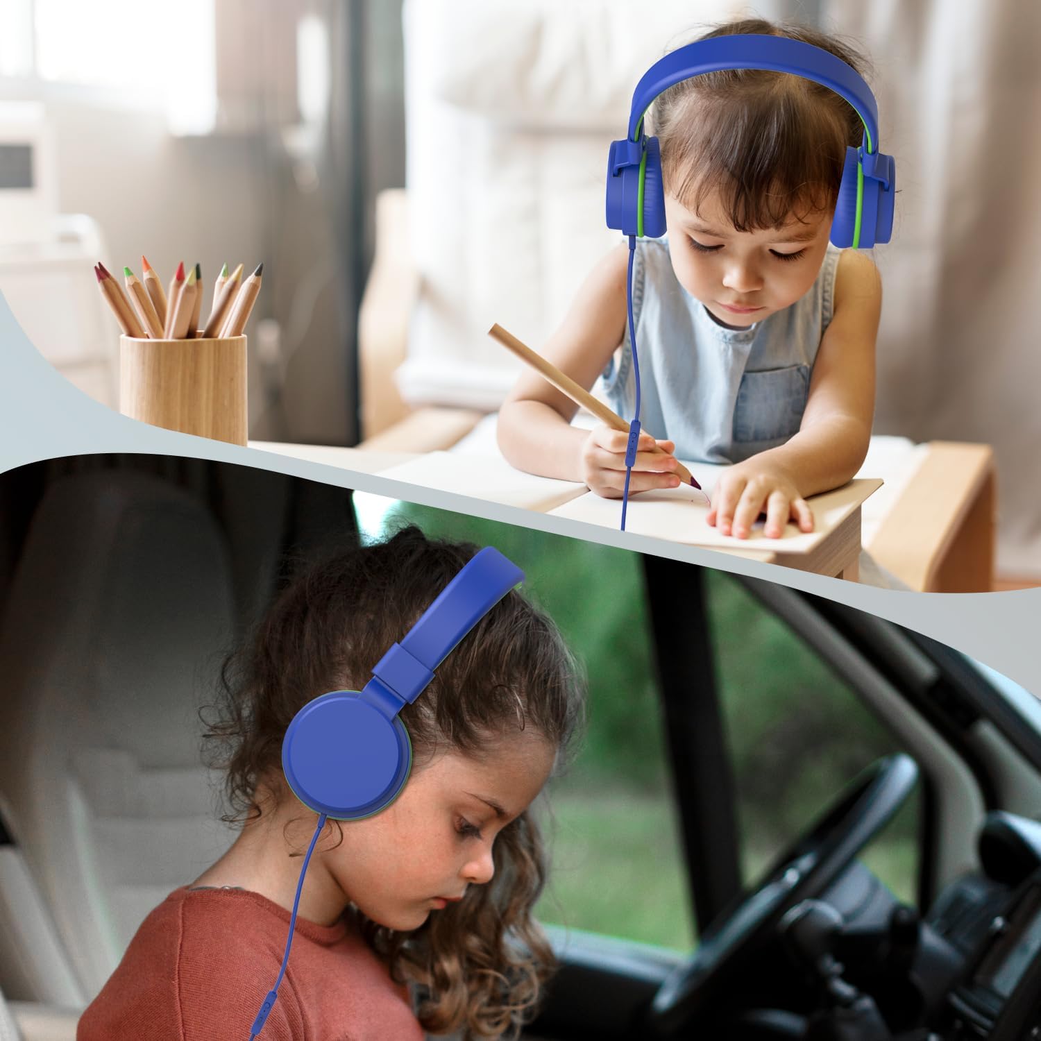 Thumbnail 1 de Kids Headphones Wired: On-Ear, Safe Volume 85/94dB, Foldable with HD Mic for School and Travel (Blue)