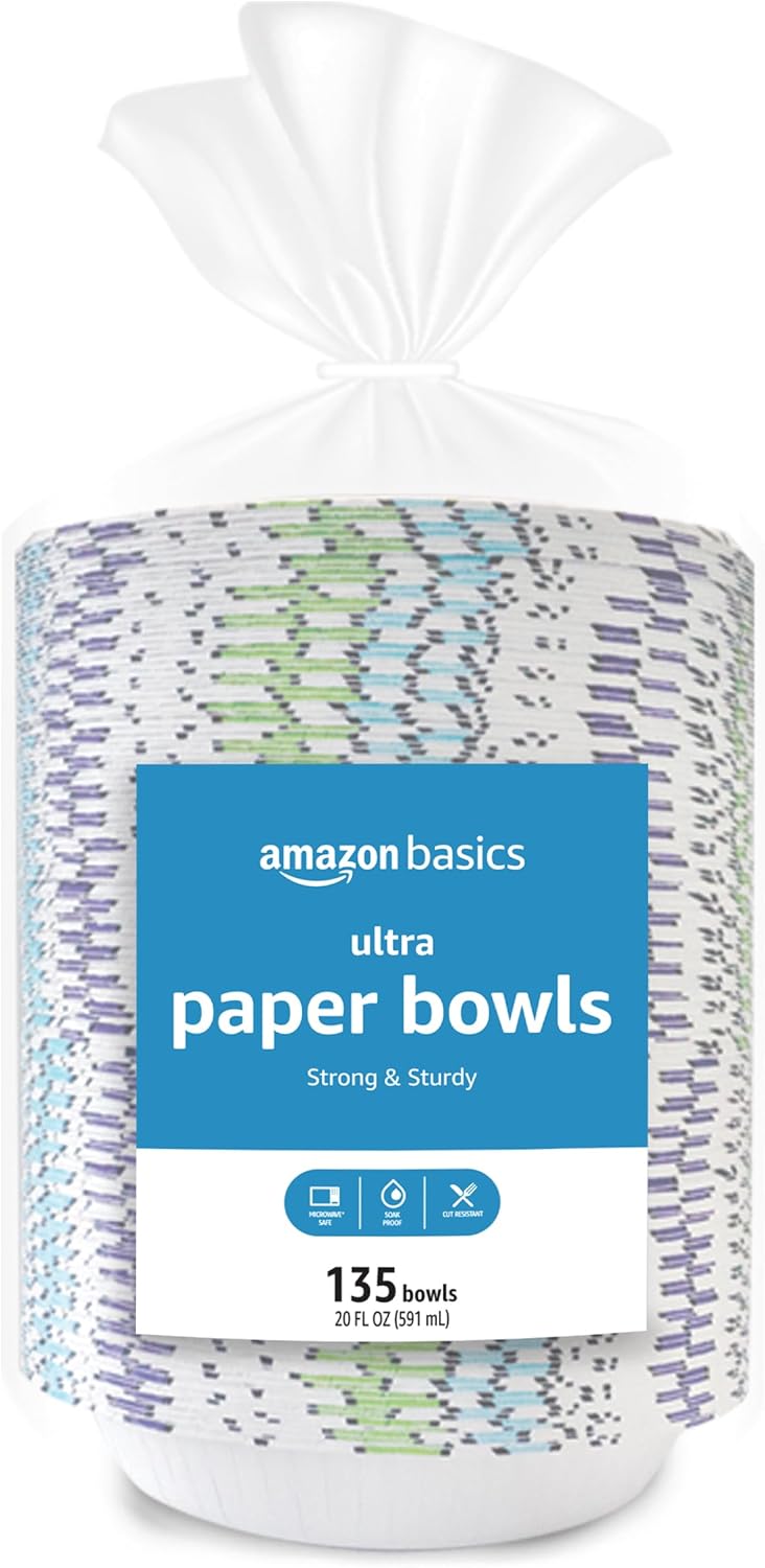 Detalle de Amazon Basics Ultra Disposable Paper Bowls, 20 Oz – 540 Count (4 Packs of 135)