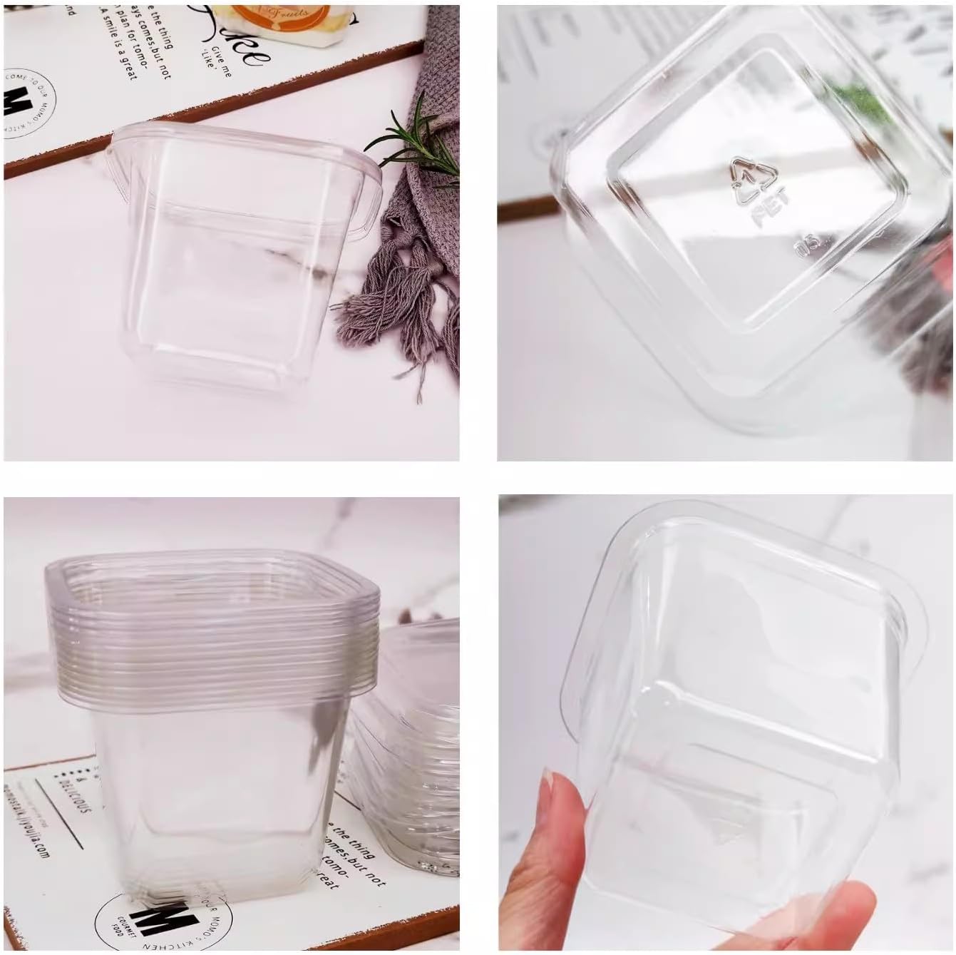 Detalle de P PIPITA 50-Pack 12 oz Square Dessert Cups with Lids and Sporks