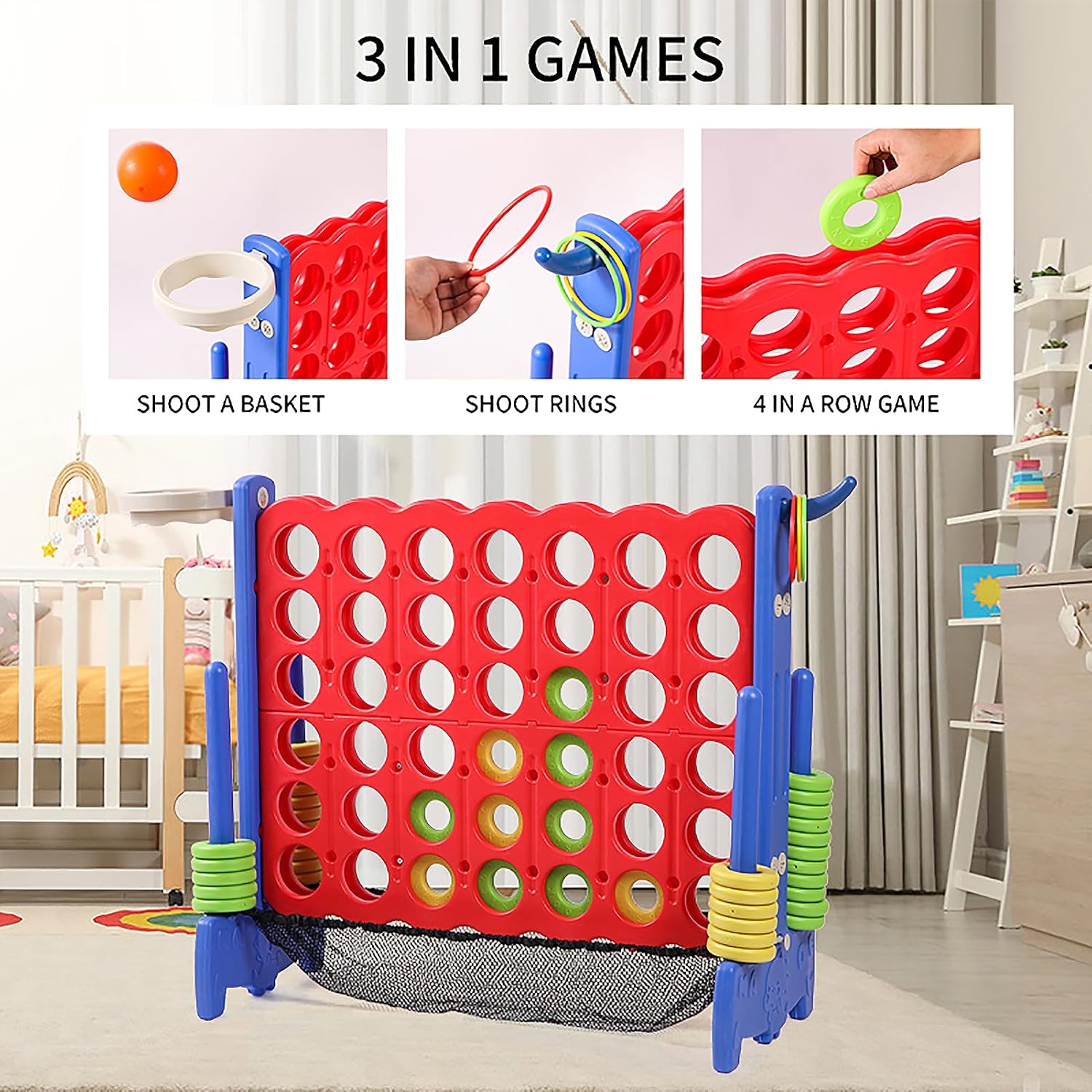 Thumbnail 2 de Tigasy Giant 4 Row Ring Toss Game with Carrying Bag (Blue/Red) – Indoor & Outdoor Fun