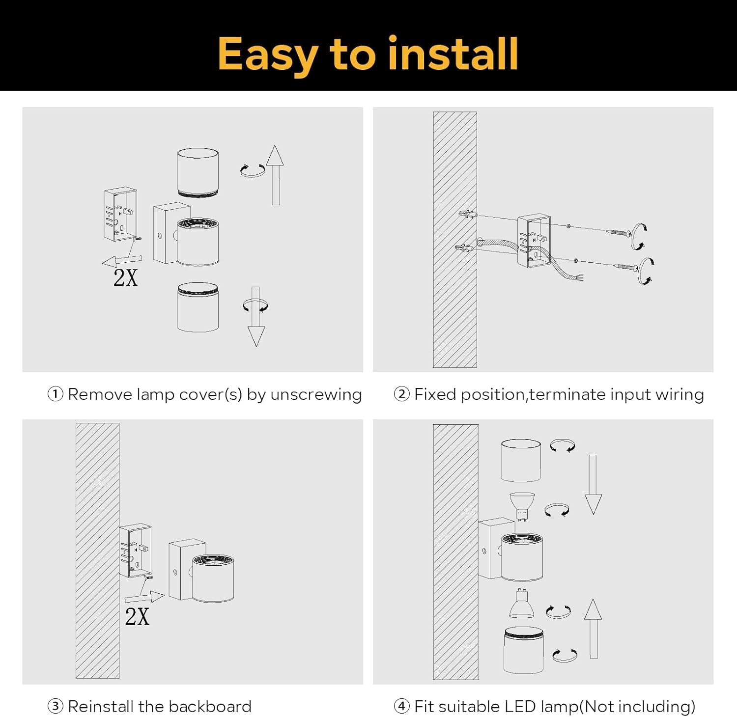 Detalle 2 de Kerry Outdoor Wall Lights up & down mains powered, black stainless steel IP44 (2 pack)
