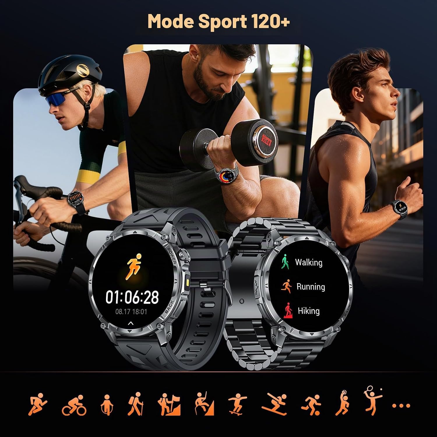 Thumbnail 4 de SLOKSFil iw12 smartwatch met 1,7 inch-scherm, ledlamp en 110+ sportmodi