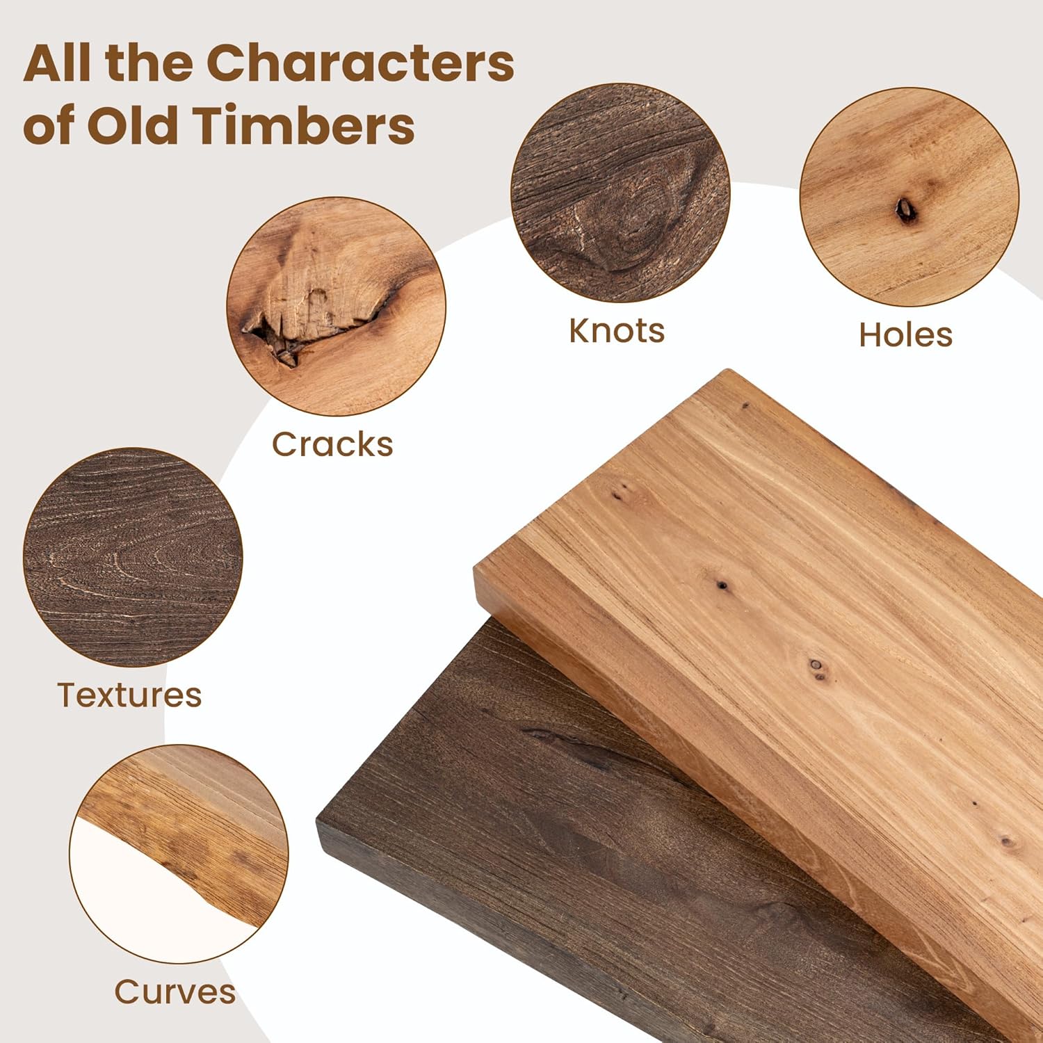 Thumbnail 3 de Floating Shelves for Wall Decor – Rustic Solid Elm Wood Live Edge Set of 2 (24 Inch), Natural