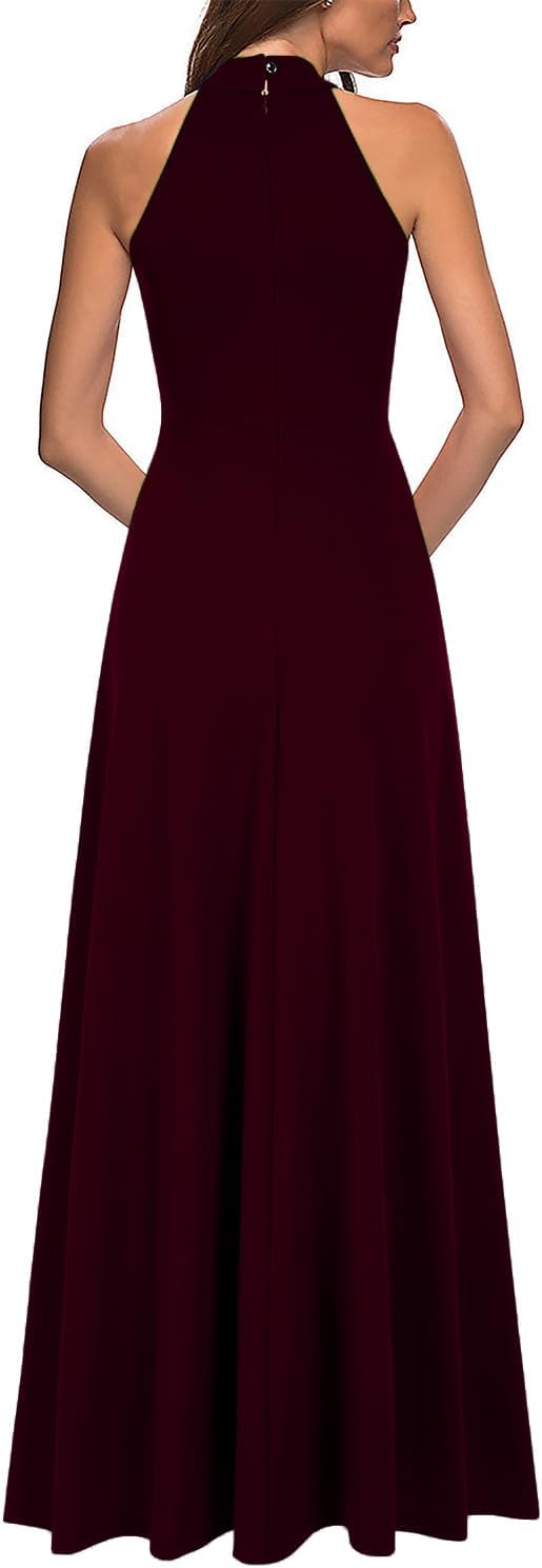 Detalle 2 de WOOSEA Women's High Neck Sexy Split Evening Maxi Dress