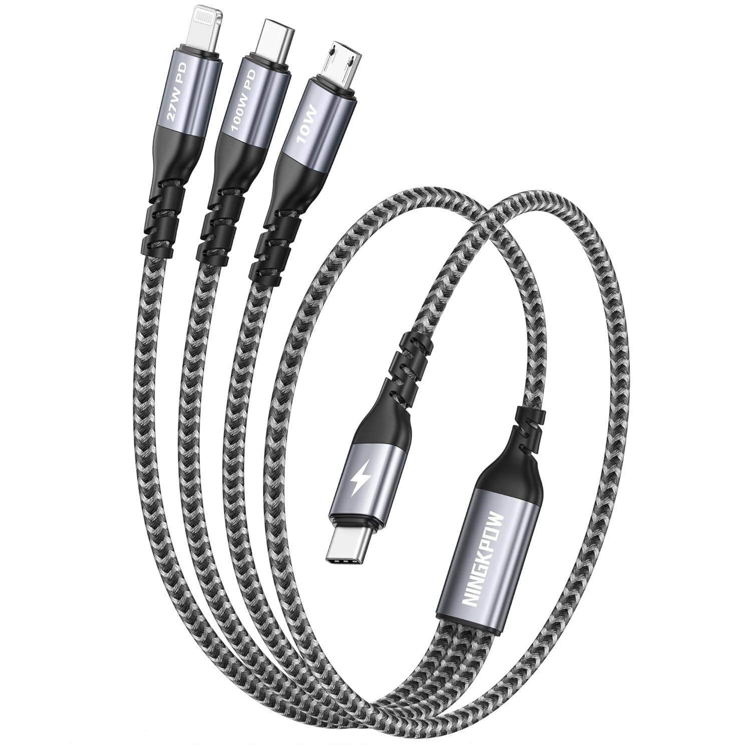 Detalle de NINGKPOW 100W 3‑in‑1 Multi Charging Cable 50cm