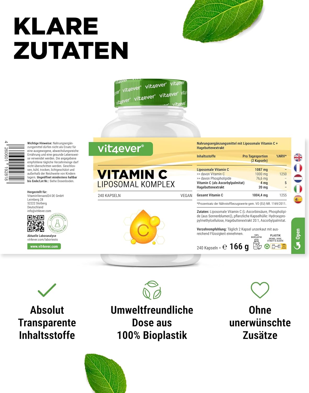 Thumbnail 4 de Vitamine C liposomale 1000 mg/jour Vitamine C premium 240 gélules