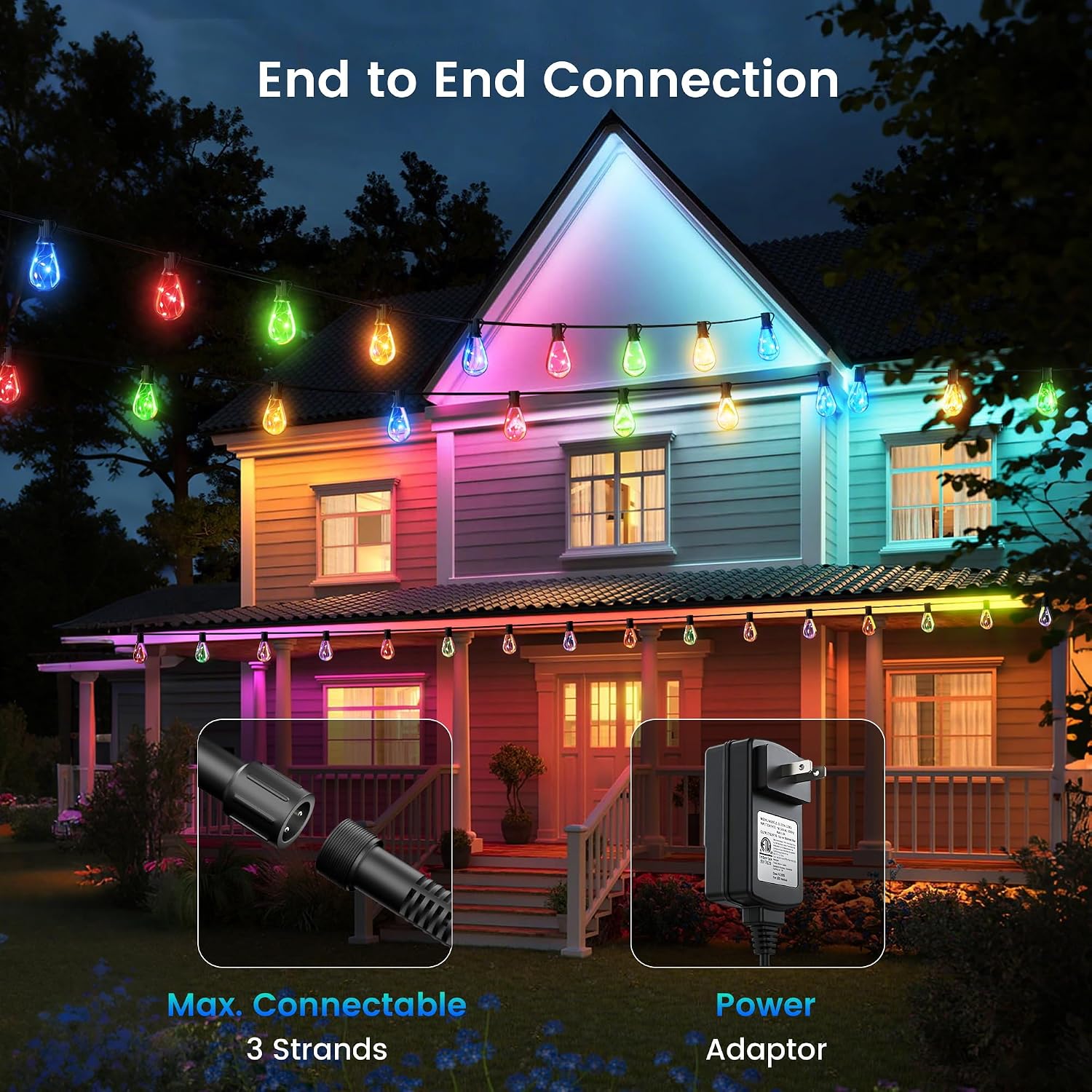 Detalle 2 de WOWLUMEN GLS-20J2P-E12-S11- RGB Outdoor String Lights, 50 ft, 22 LED Bulbs