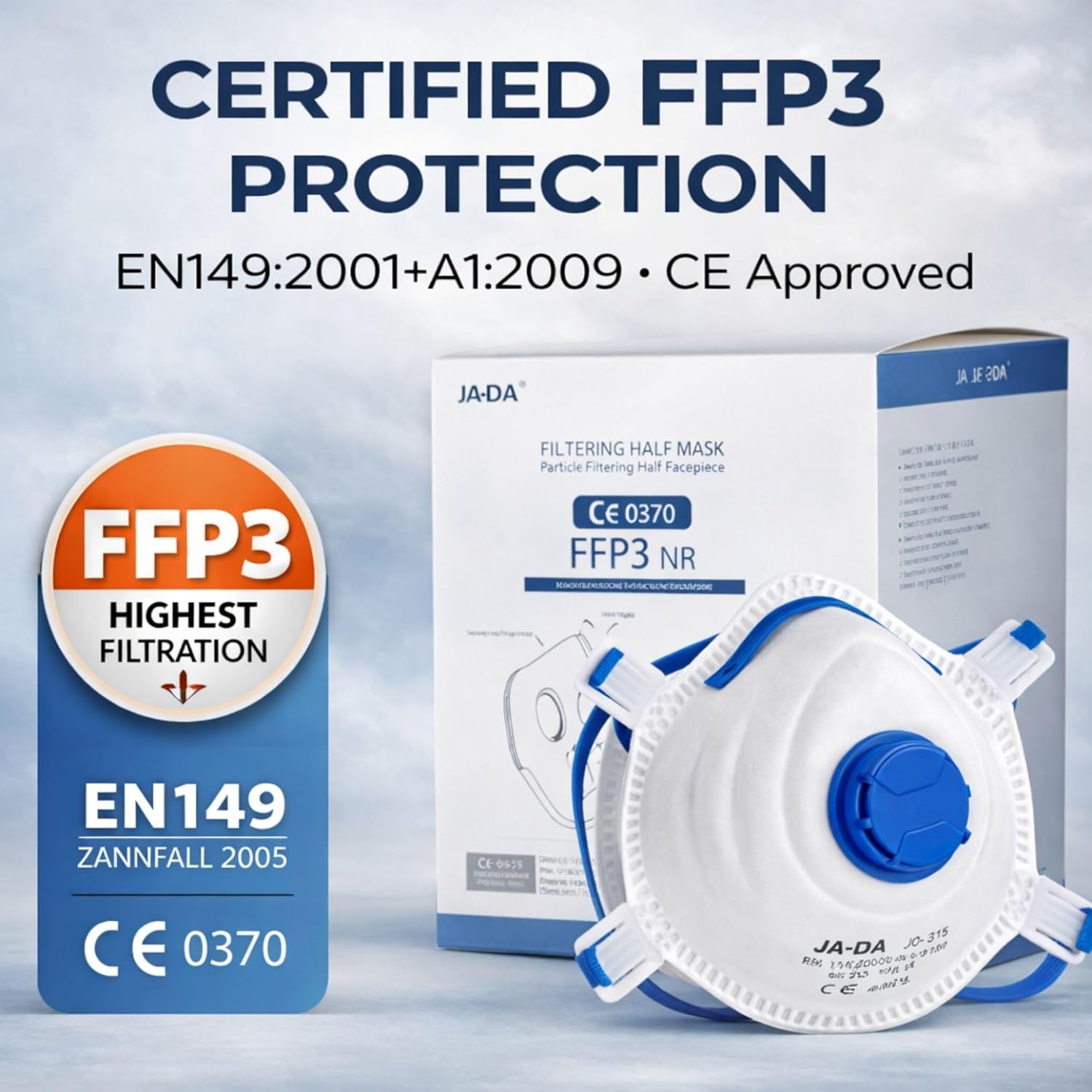 Detalle de Cleanstro FFP3 disposable face masks with exhalation valve (5-pack) for DIY dust and sanding