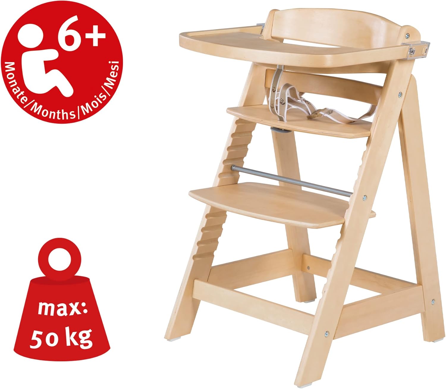 Detalle de Roba Chaise Haute Évolutive en Bois Sit Up Fun + Plateau Détachable – Hauteur Réglable, Naturel