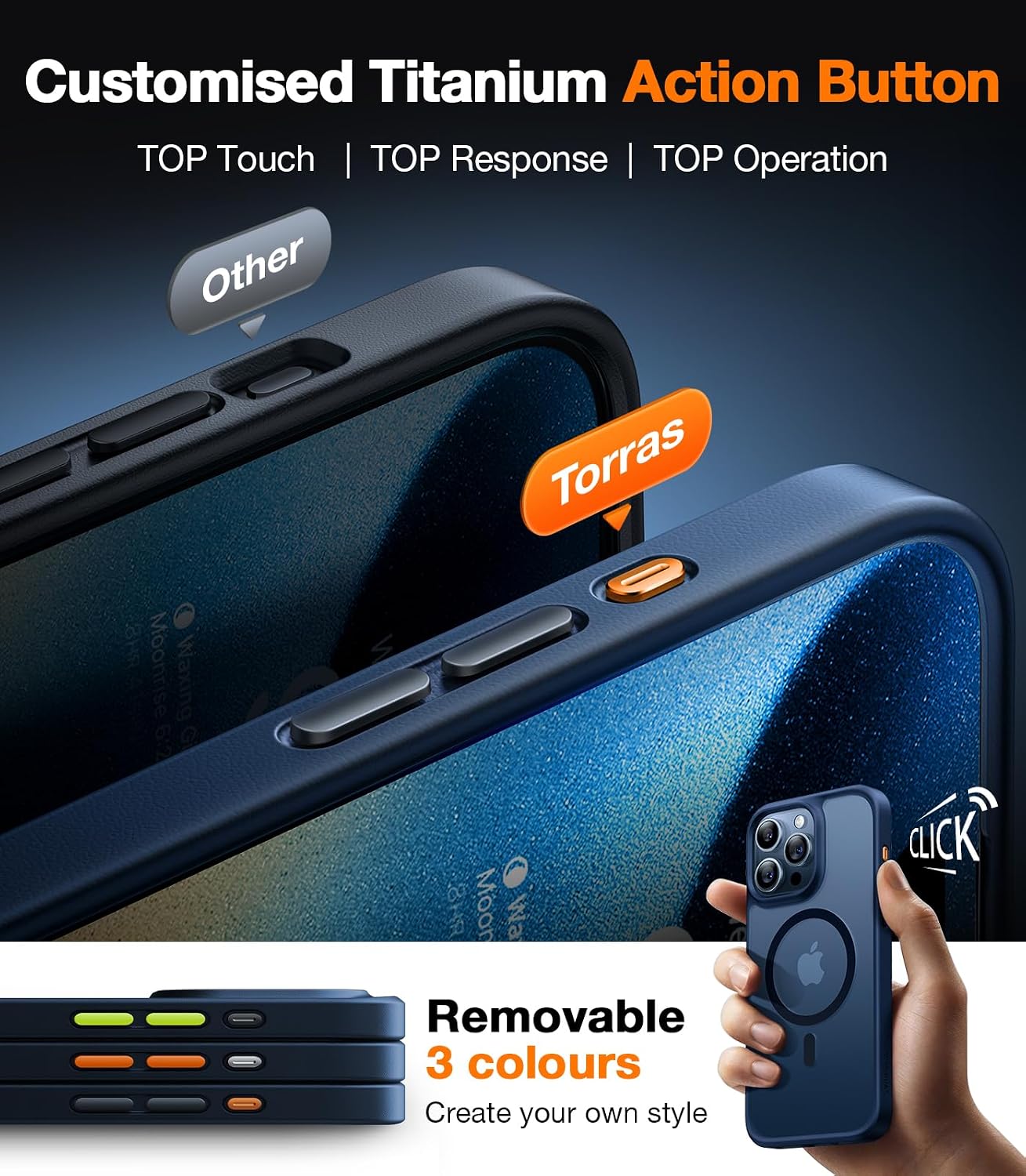Thumbnail 5 de TORRAS for iPhone 15 Pro Max Case with MagSafe (12FT Military Shockproof, 20W Charging, Titanium Action Button) – Blue