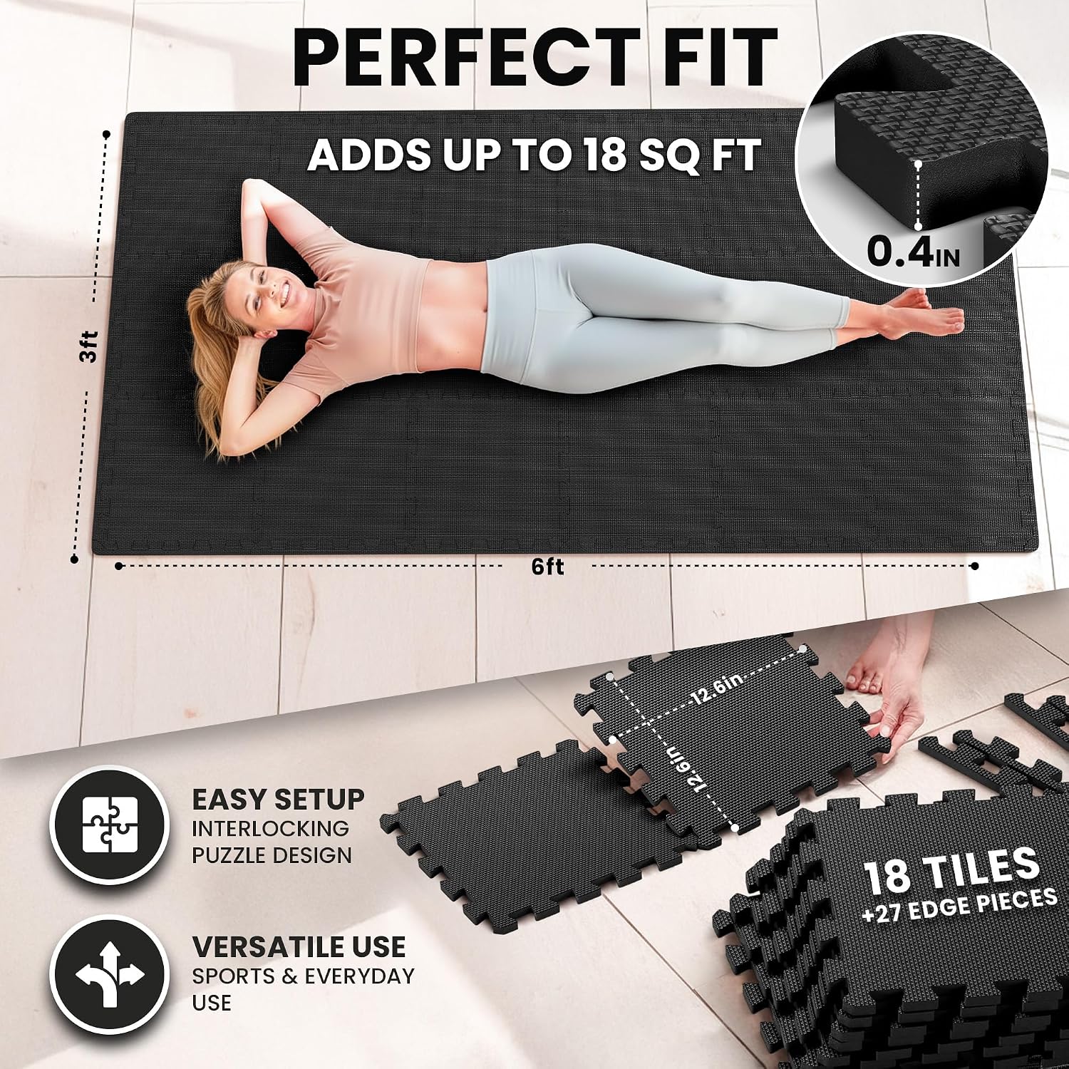 Detalle 2 de bemaxx Gym Mat Set, 18 pcs EVA Foam, 18 sq ft 🏋
