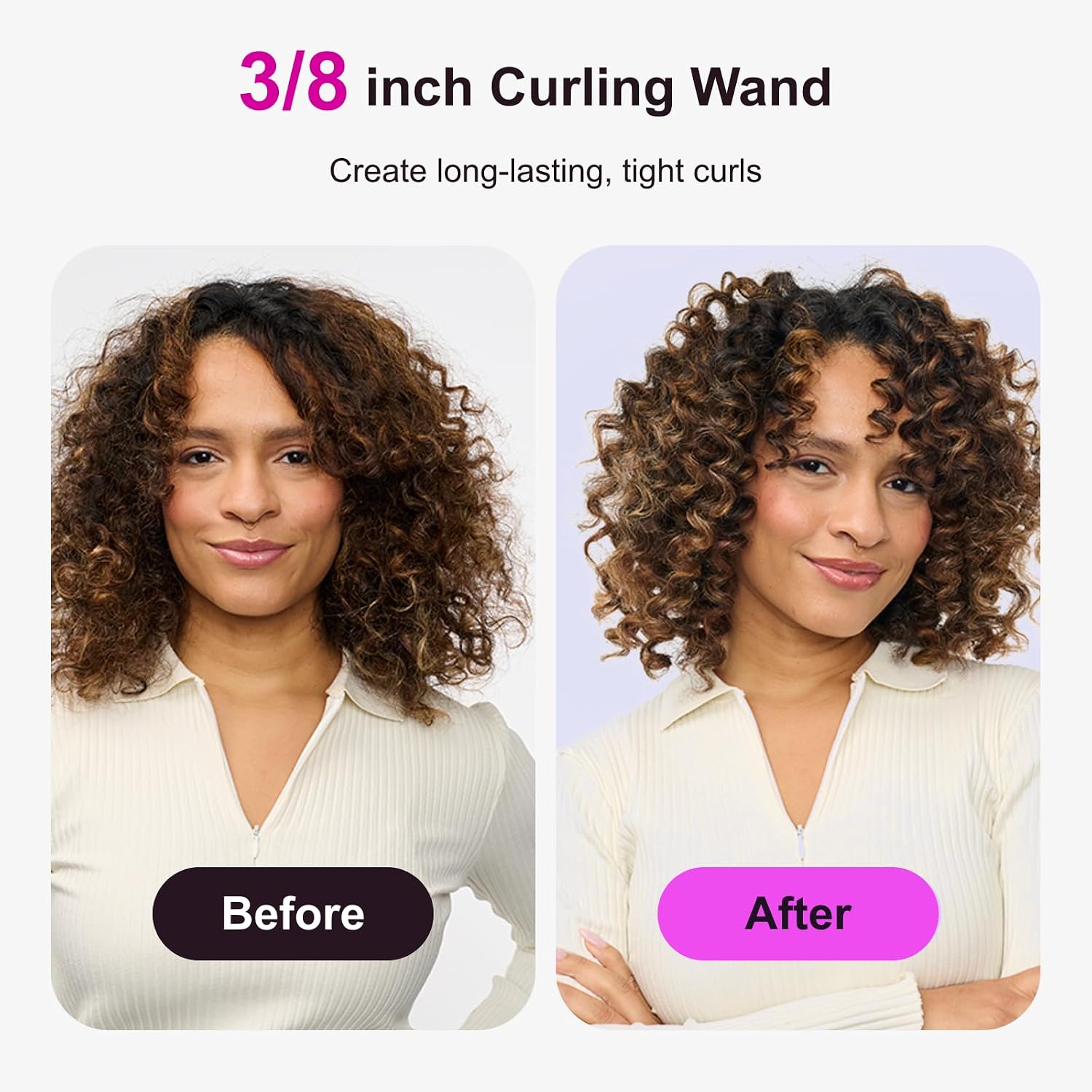 Detalle 2 de Wavytalk 3/8 Inch Small Curling Iron Wand with Ceramic Barrel (Rose Pink)