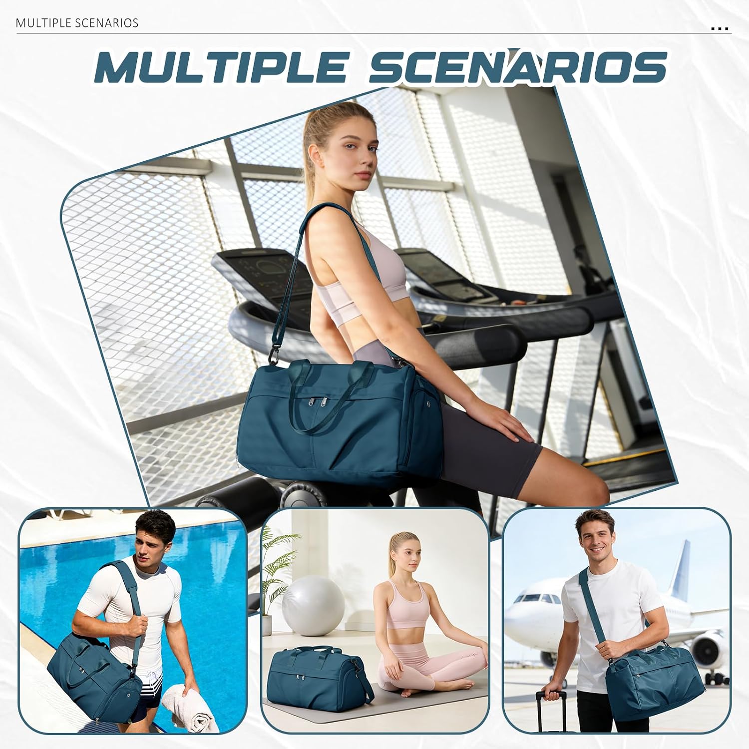 Thumbnail 5 de WEPLAN Sports Gym Bag (Womens Mens) Weekend Duffle with Shoe Compartment, Wet Pocket & 28.8L Capacity