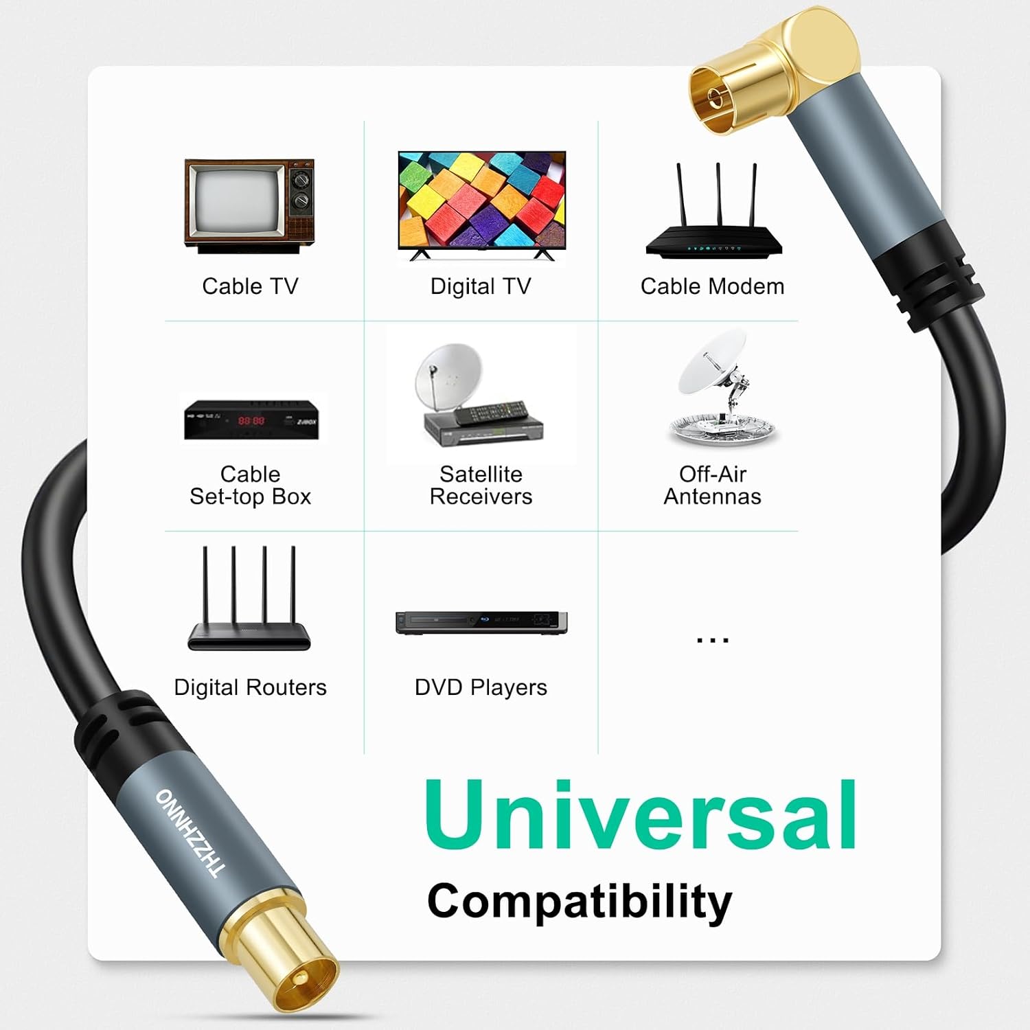 Detalle de Thzzhnno 90° Winkel RG6 Koaxialkabel 7,5 m – vergoldete Stecker, HDTV-Kompatibilität