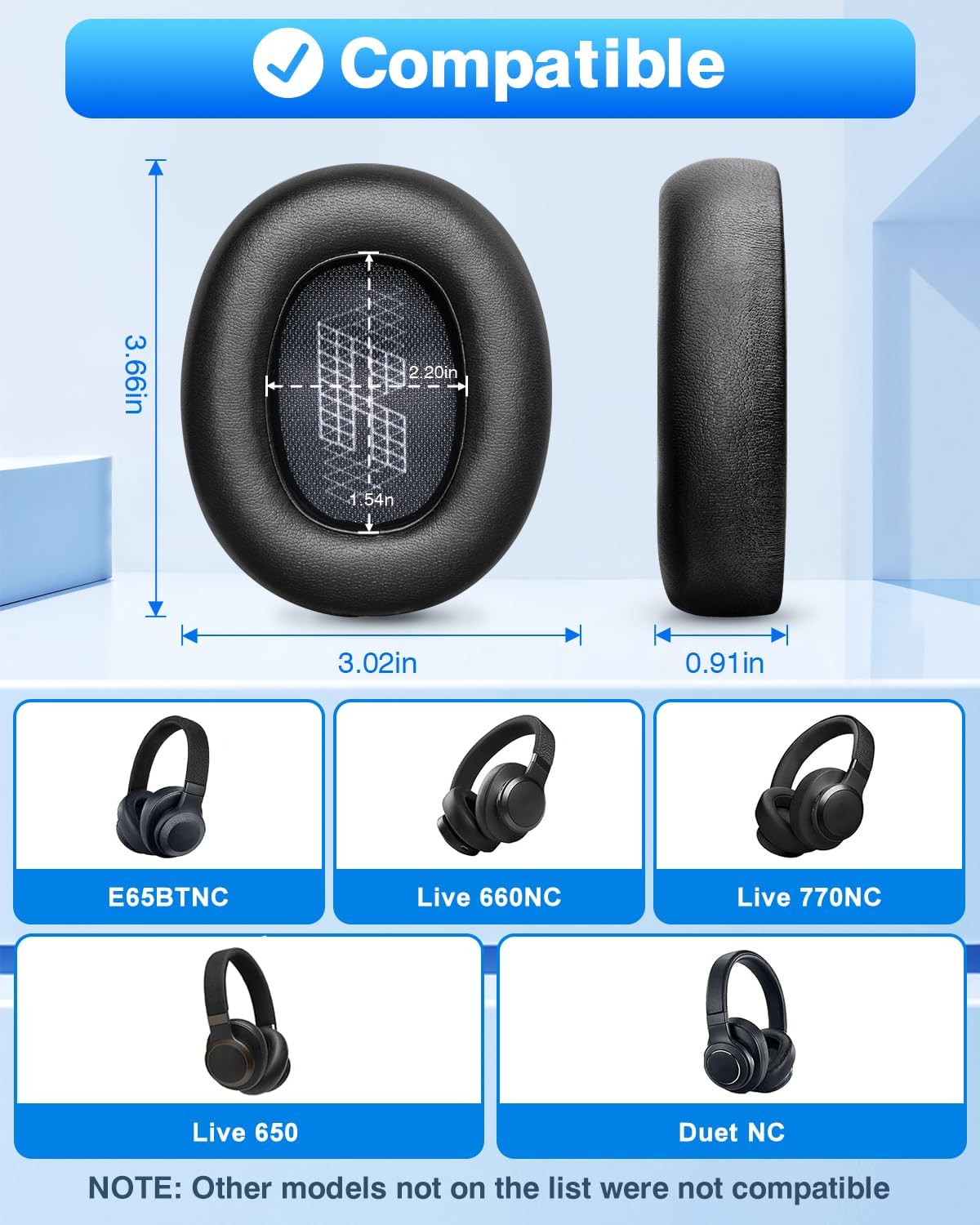 Detalle de Link Dream Coussinets Mousse pour JBL E65 / Live 650 / Duet NC — confort amélioré et isolation