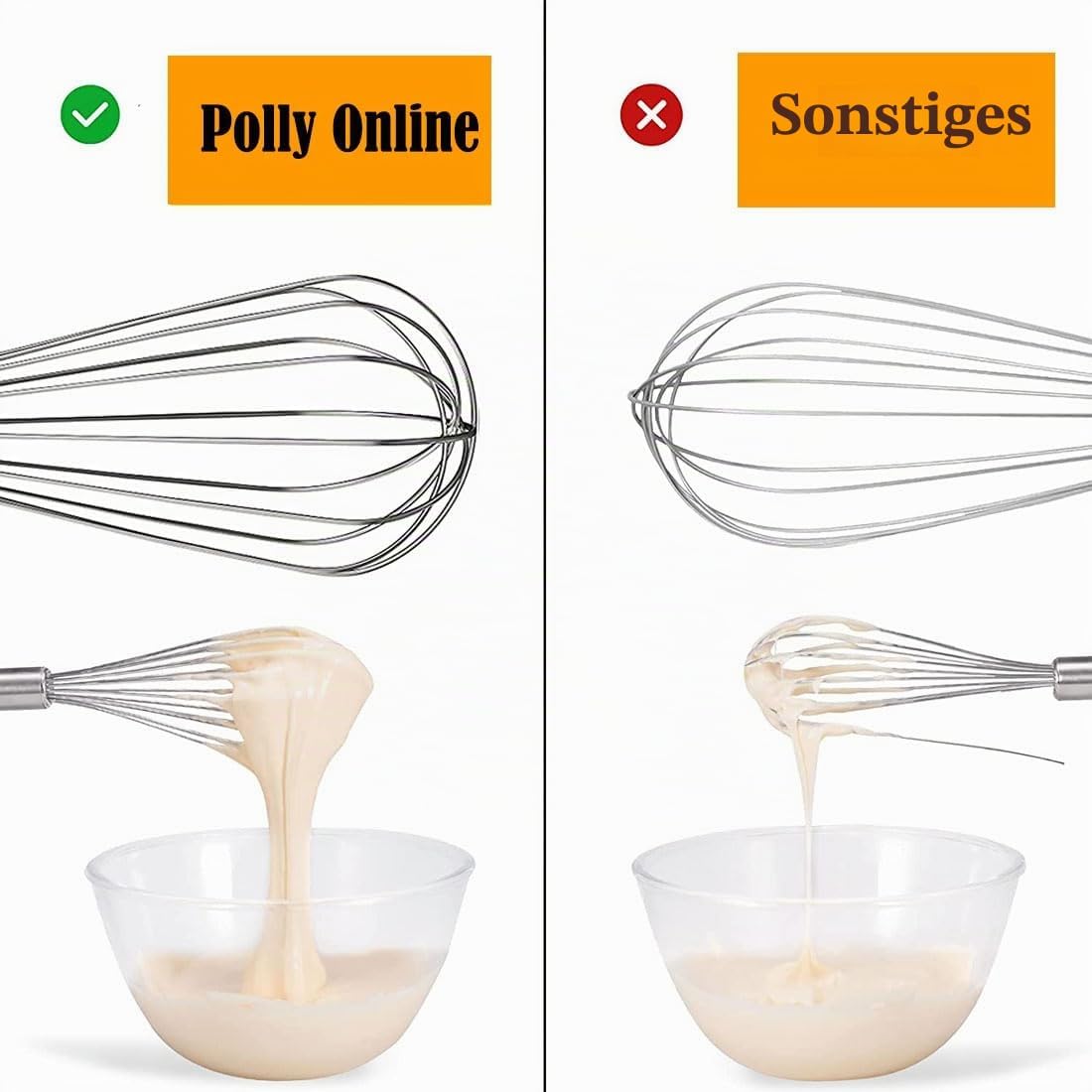 Detalle de Edelstahl Schneebesen Set, 3er Pack Ballon-Schneebesen zum Kochen (12", 10", 8")