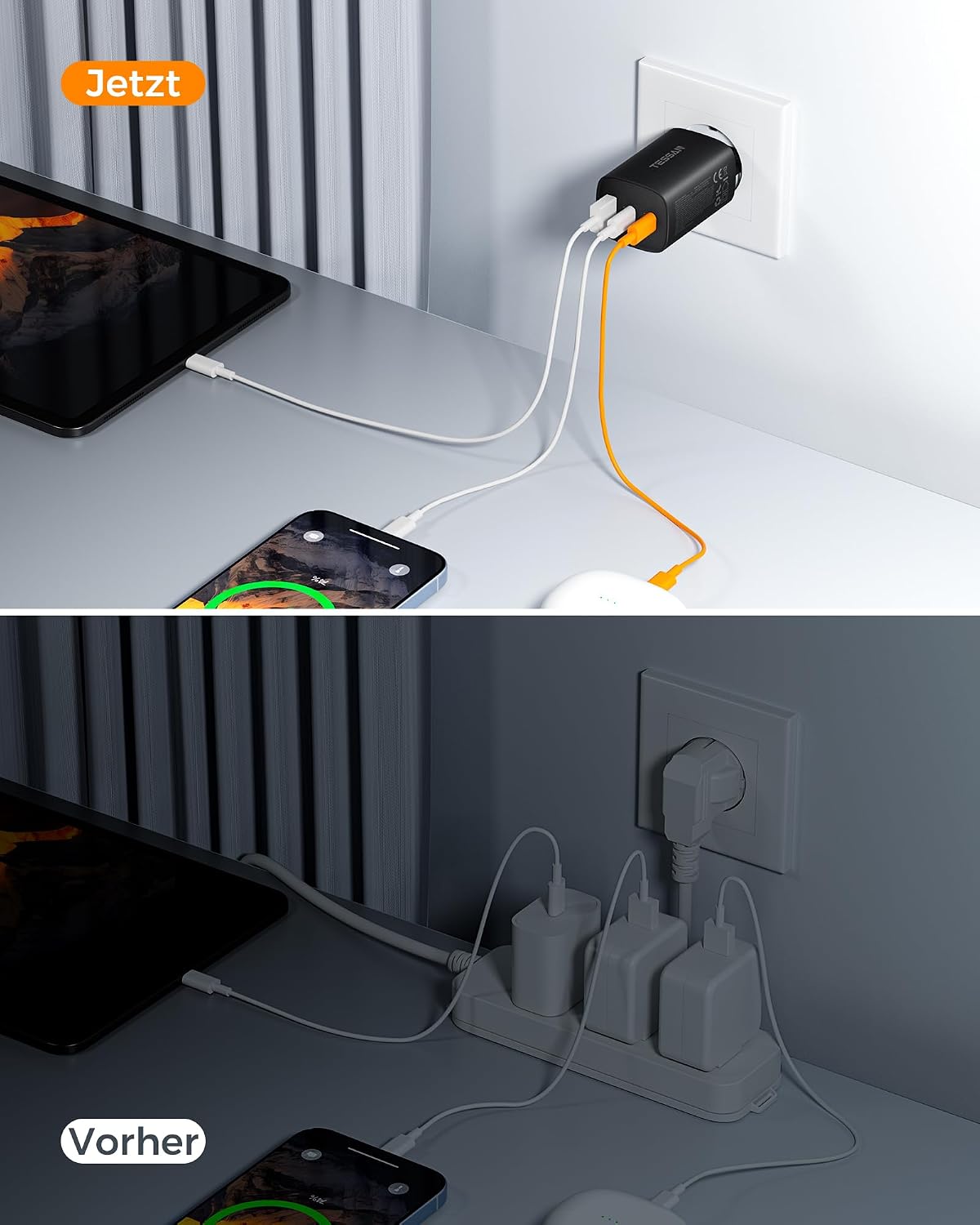 Thumbnail 5 de TESSAN PD 65W USB-C Ladegerät: 3-Port Netzteil für gleichzeitiges Schnellladen unterwegs