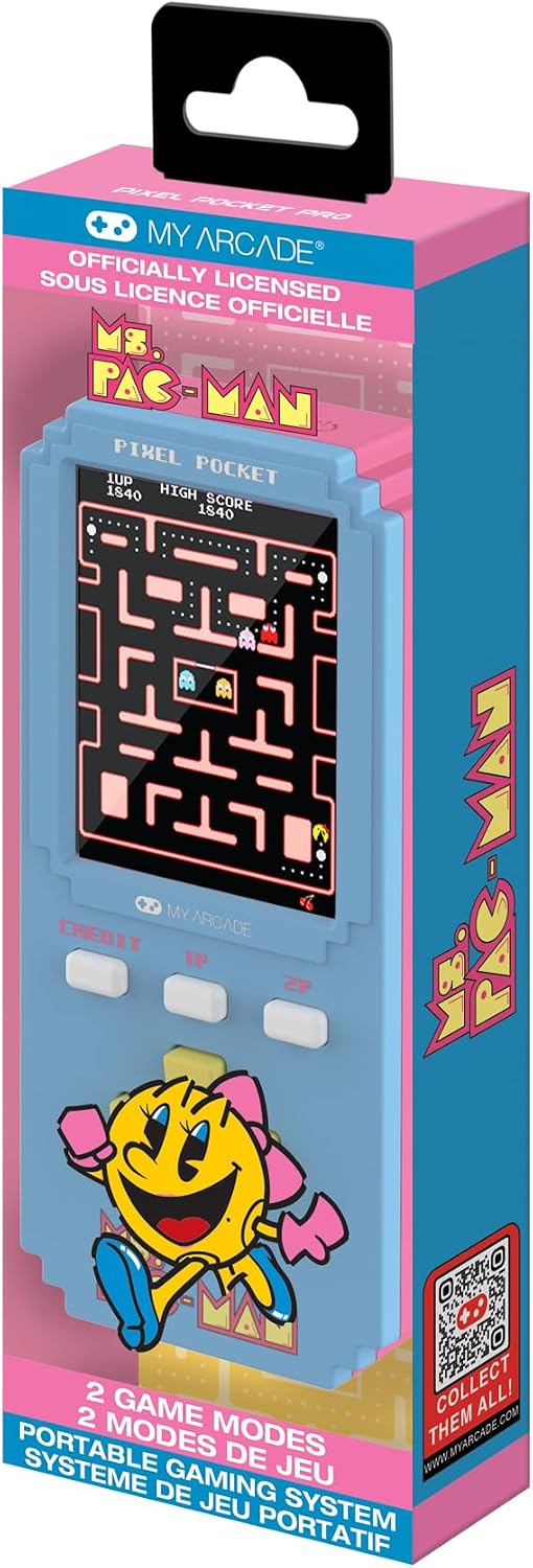 Detalle de My Arcade ミズ・パックマン ピクセル 携帯用キーホルダー型ゲーム、縦型2インチカラー画面・2モード
