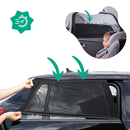 Detalle 2 de Badabulle Lot de 2 Chaussettes Pare-Soleil Voiture pour Vitres Arrières – Bloque 99% de la lumière