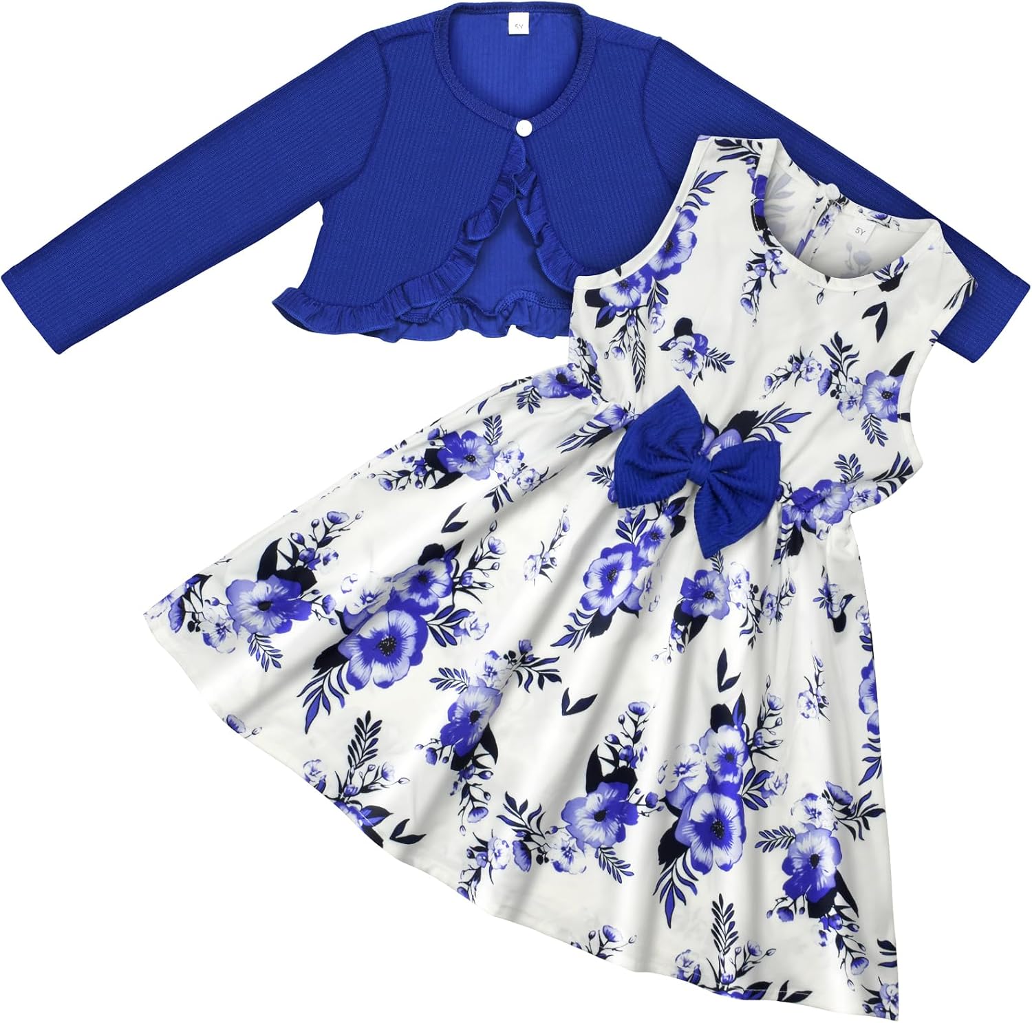 Detalle de Vicloon jurk en vest voor meisjes, mouwloze bloemenjurk met vest met lange mouwen